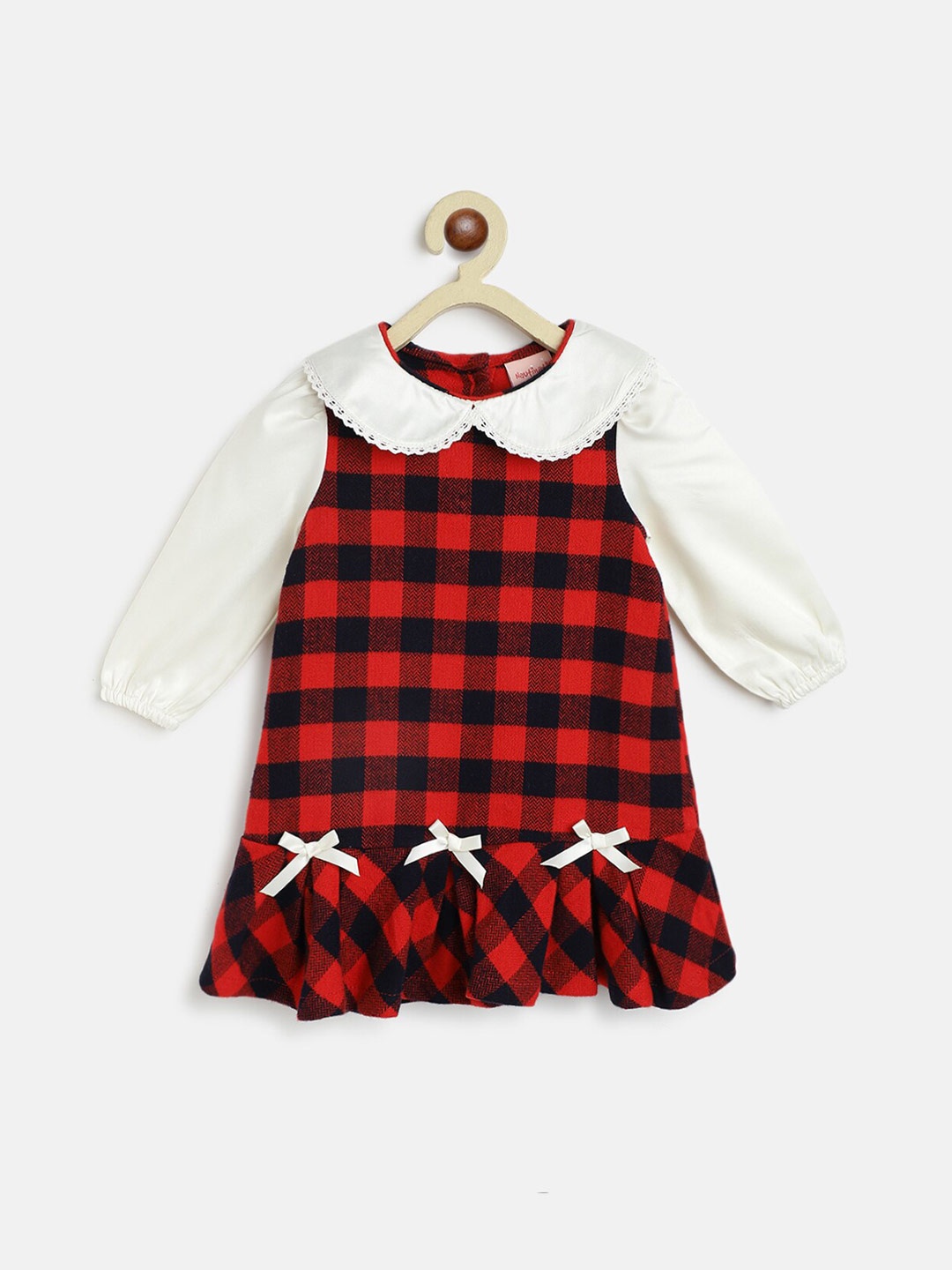 

Nauti Nati Infants Girls Checked Peter Pan Collar A-Line Dress, Red