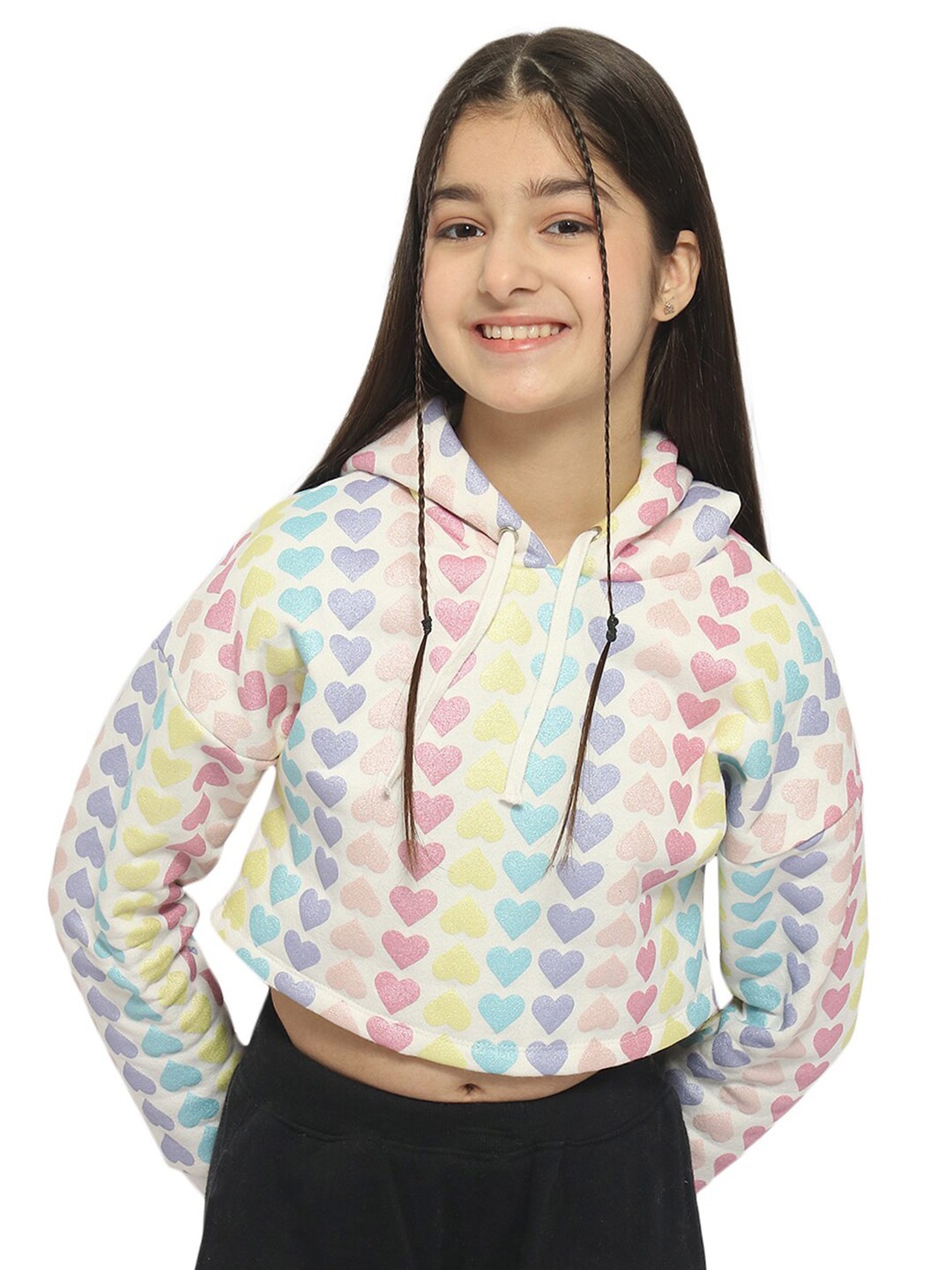 

Natilene Girls Conversatinal Printed Hooded Sweatshirt, Multi