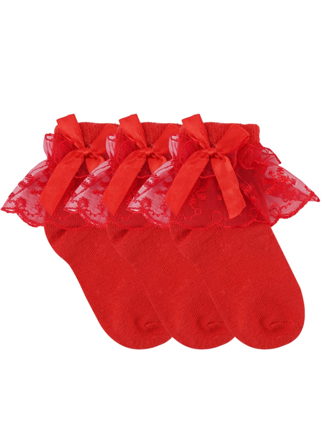 

N2S NEXT2SKIN Girls Pack Of 3 Self Design Frill Ankle-Length Socks, Red