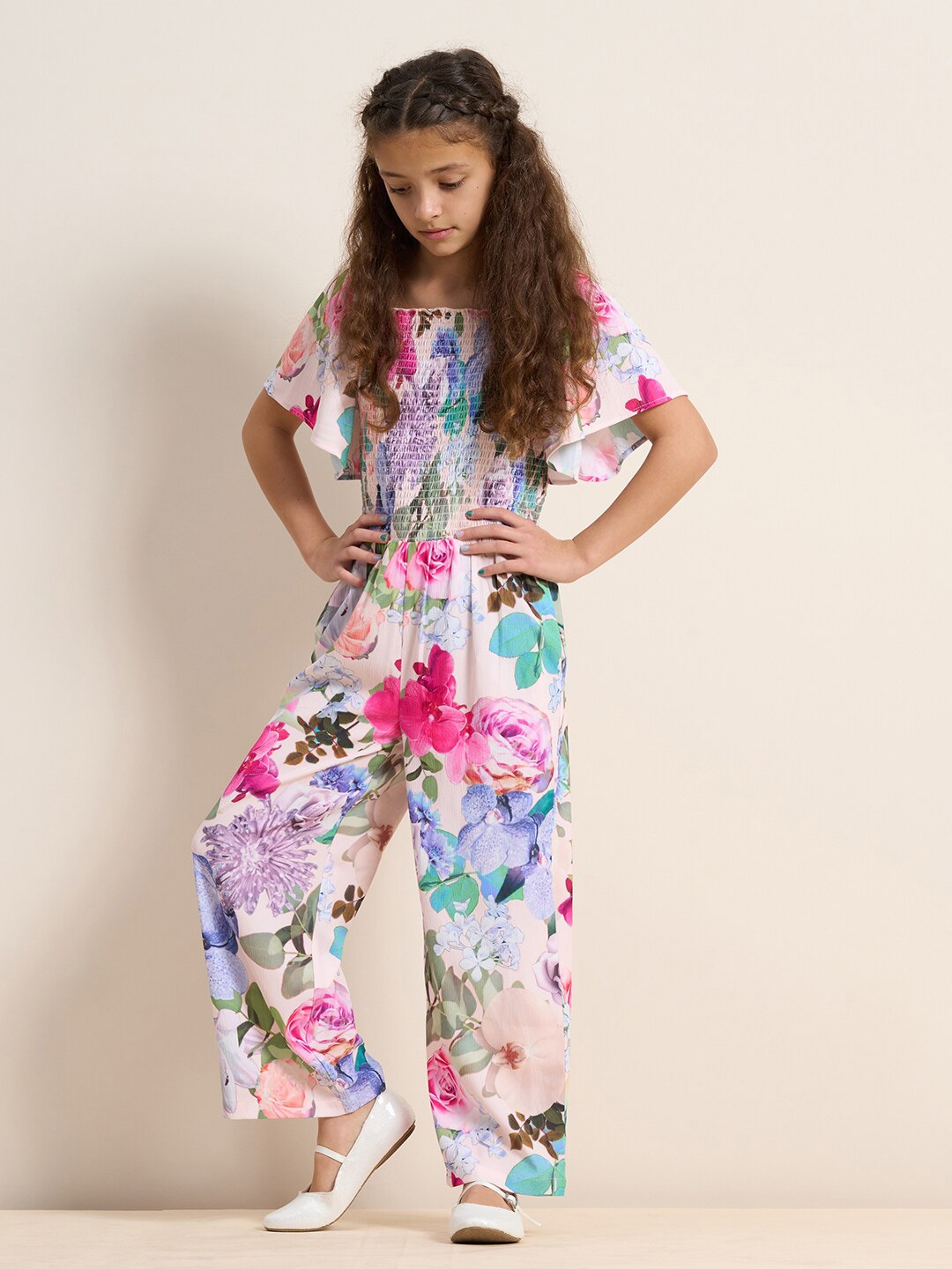 

Angel & Rocket Girls Floral Printed Basic Jumpsuit, White
