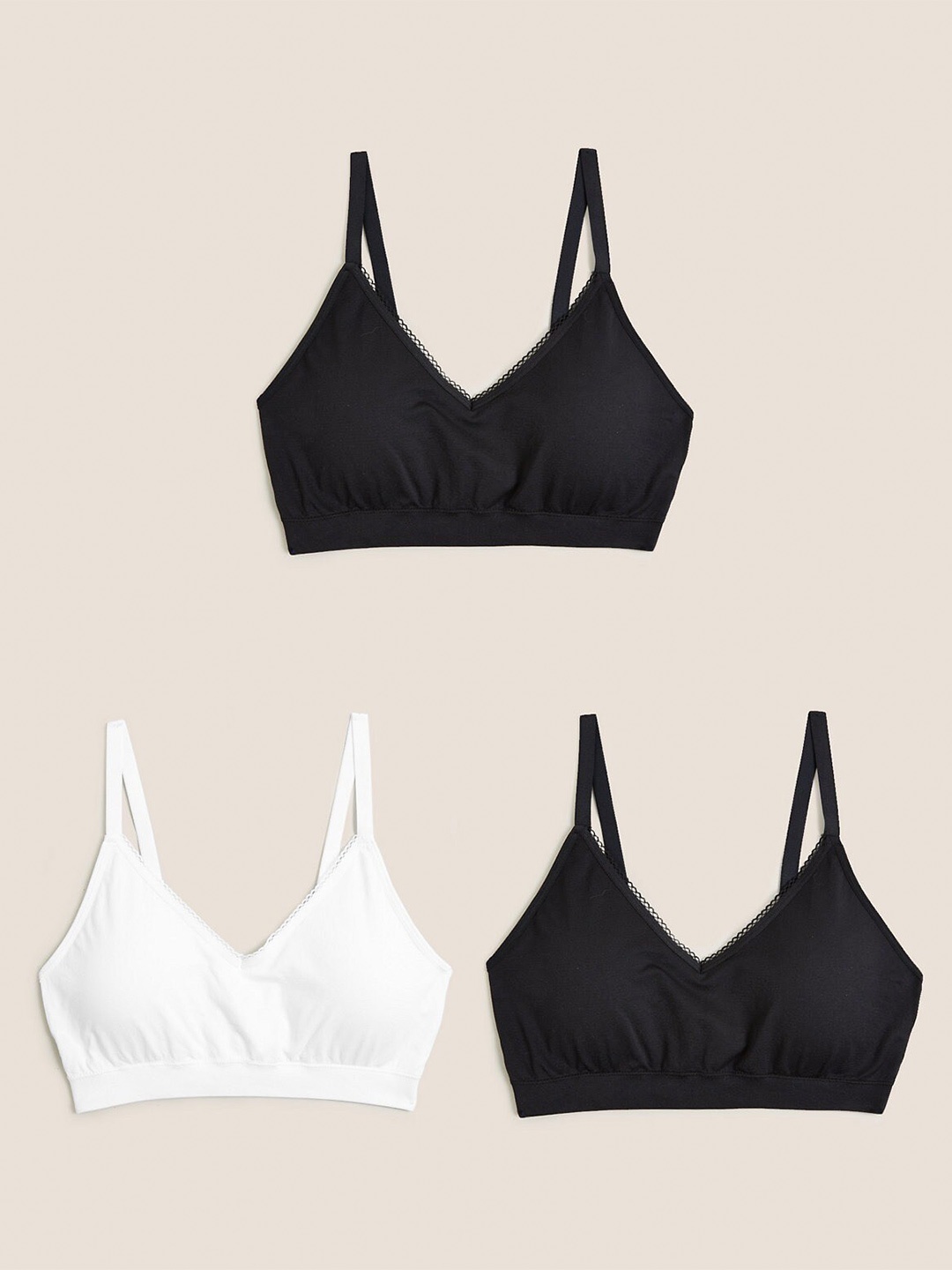 

Marks & Spencer Pack Of 3 Non Padded All Day Comfort Seamless Bralette Bra, Black