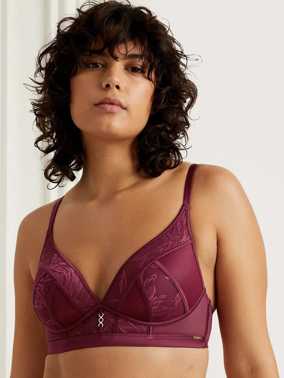

Marks & Spencer Floral Lightly Padded Bra, Maroon