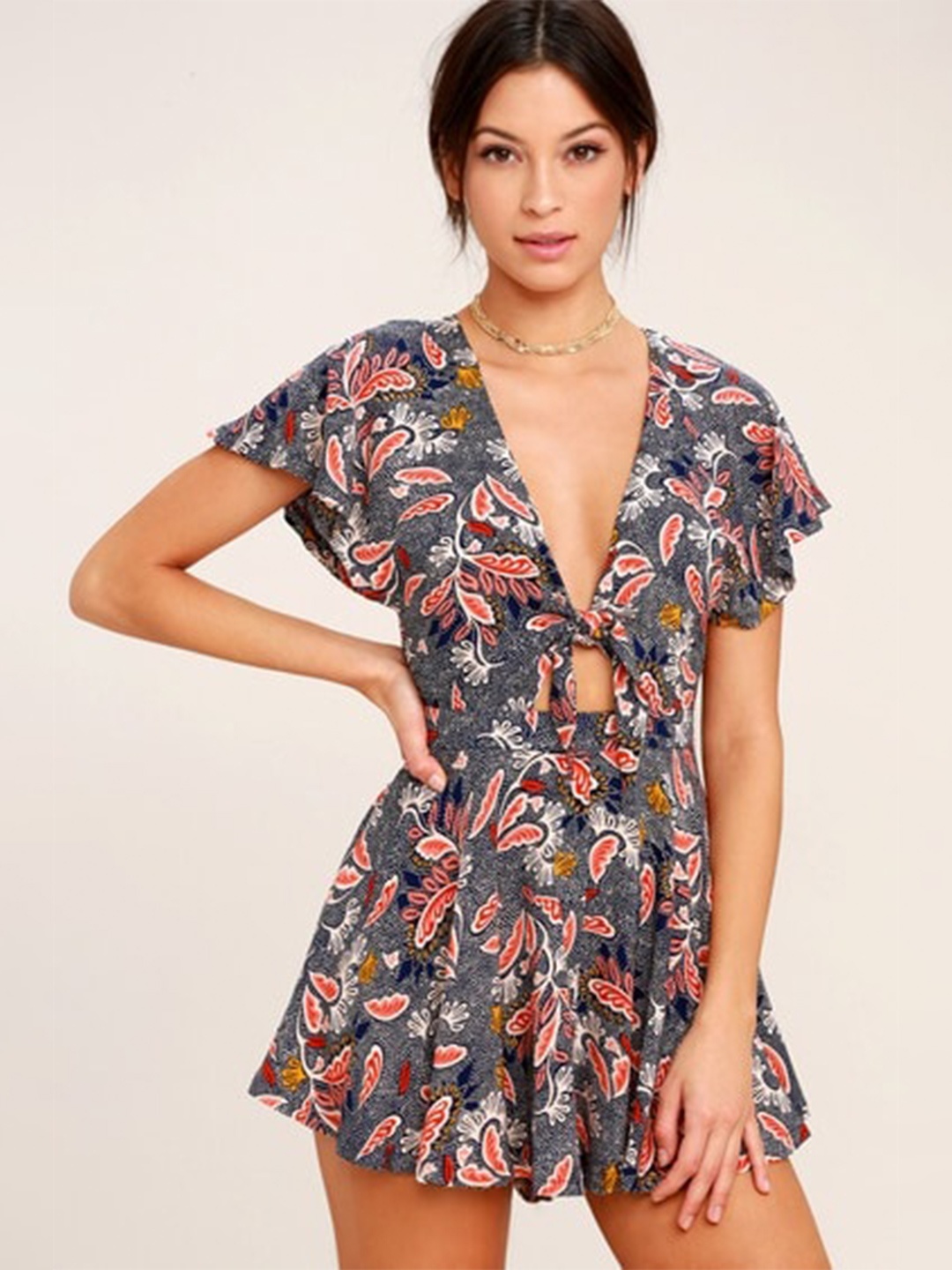 

La Aimee Floral Printed Mini Dress, Grey