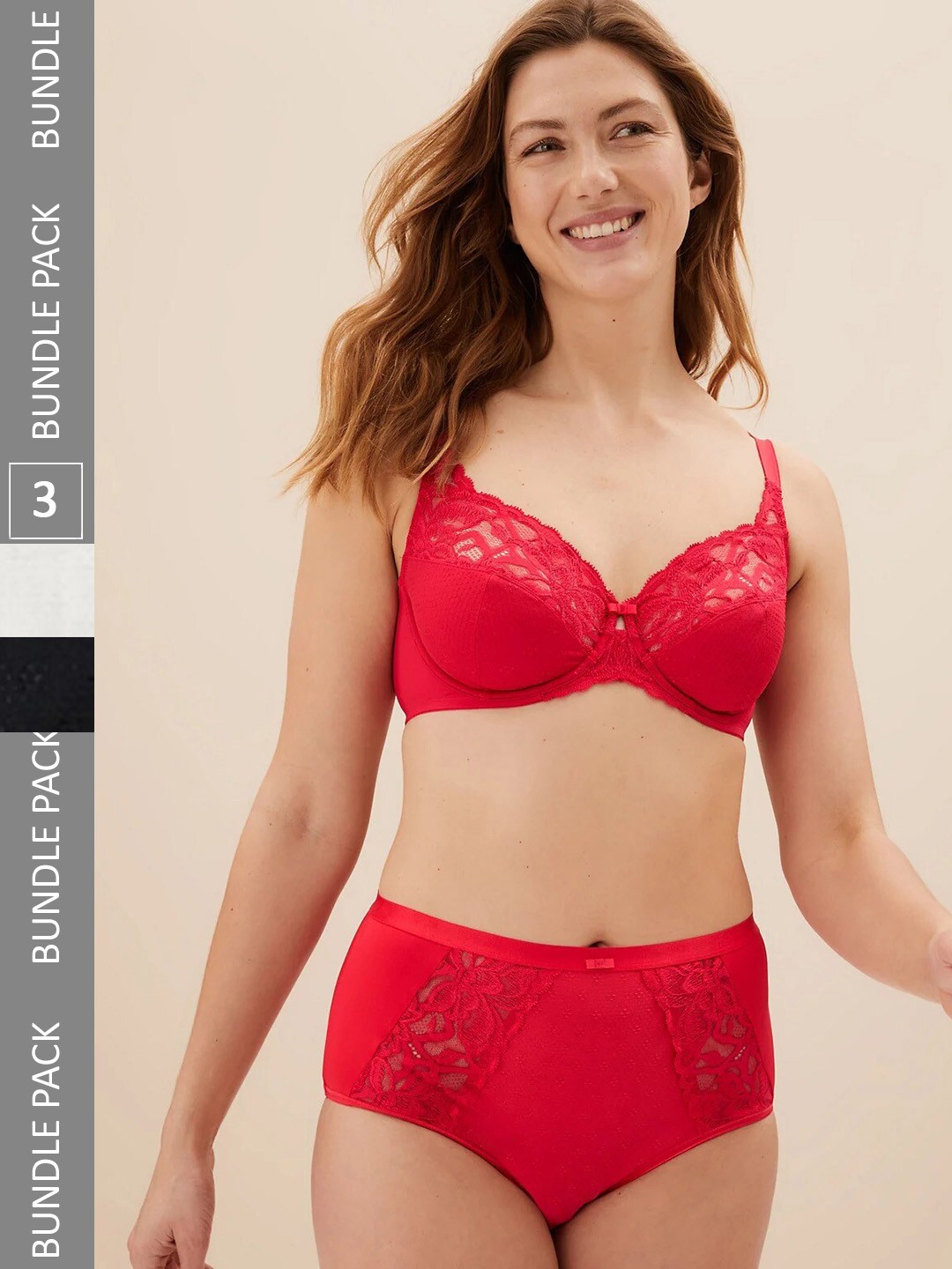 

Marks & Spencer Women Pack Of 3 Self-Designed Hipster Briefs, Red