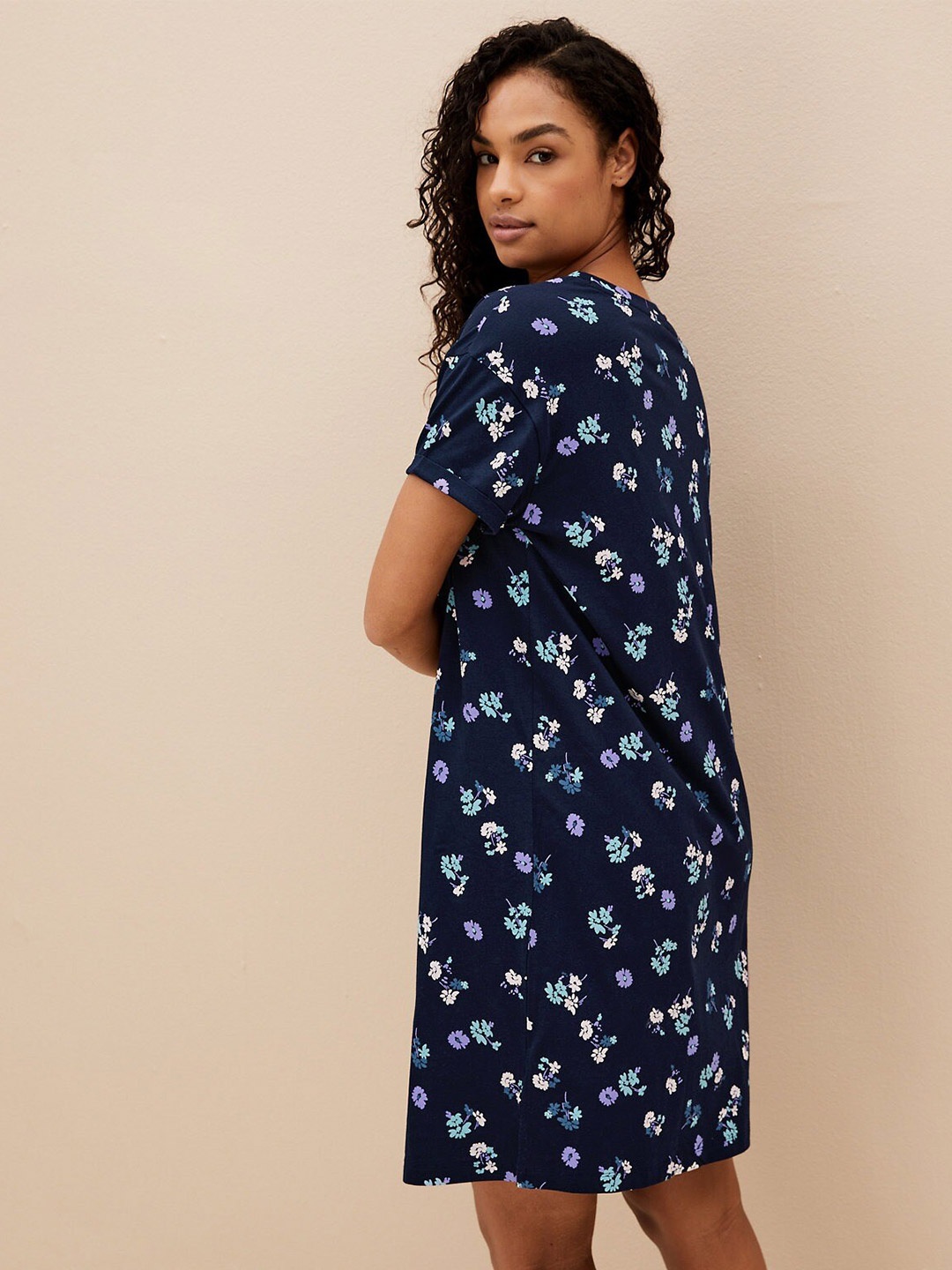 

Marks & Spencer Floral Printed Pure Cotton Nightdress, Navy blue