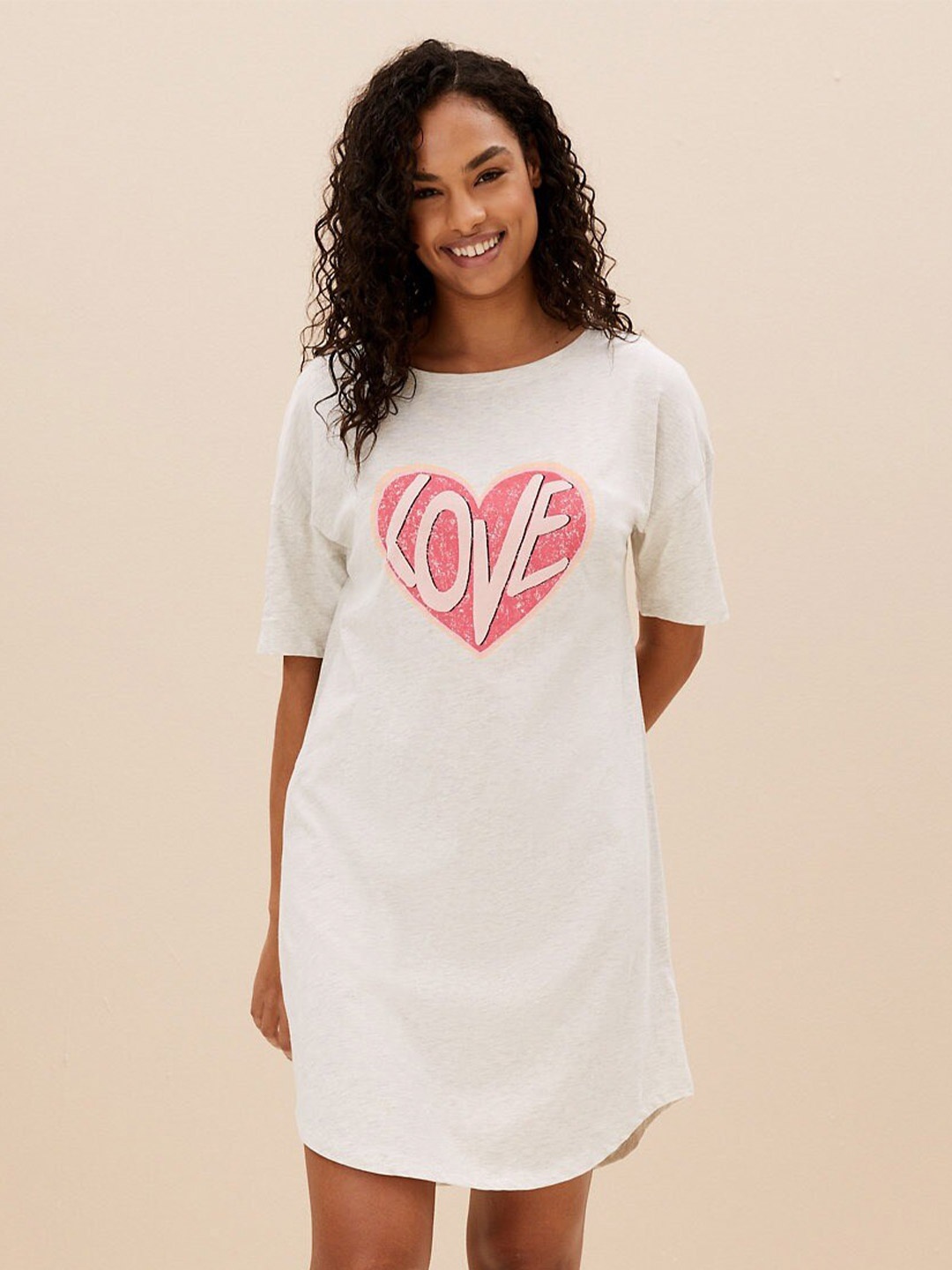 

Marks & Spencer Pack Of 2 Typography Printed Pure Cotton Nightdress, Pink