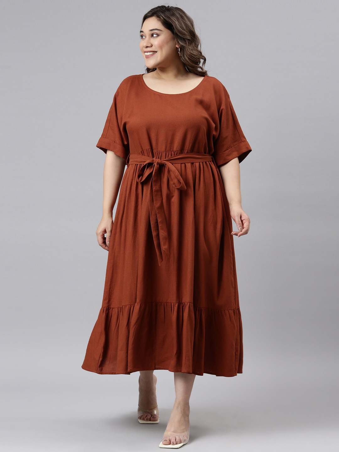 

The Pink Moon Plus Size A-Line Midi Dress, Brown