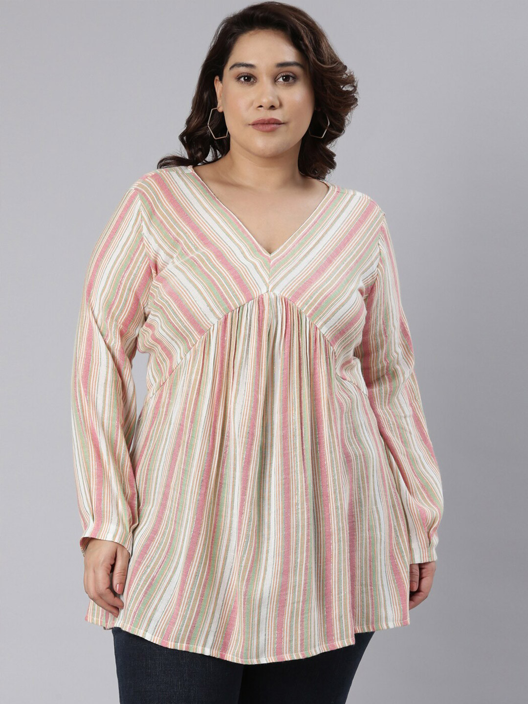 

The Pink Moon V-Neck Striped Top, Off white