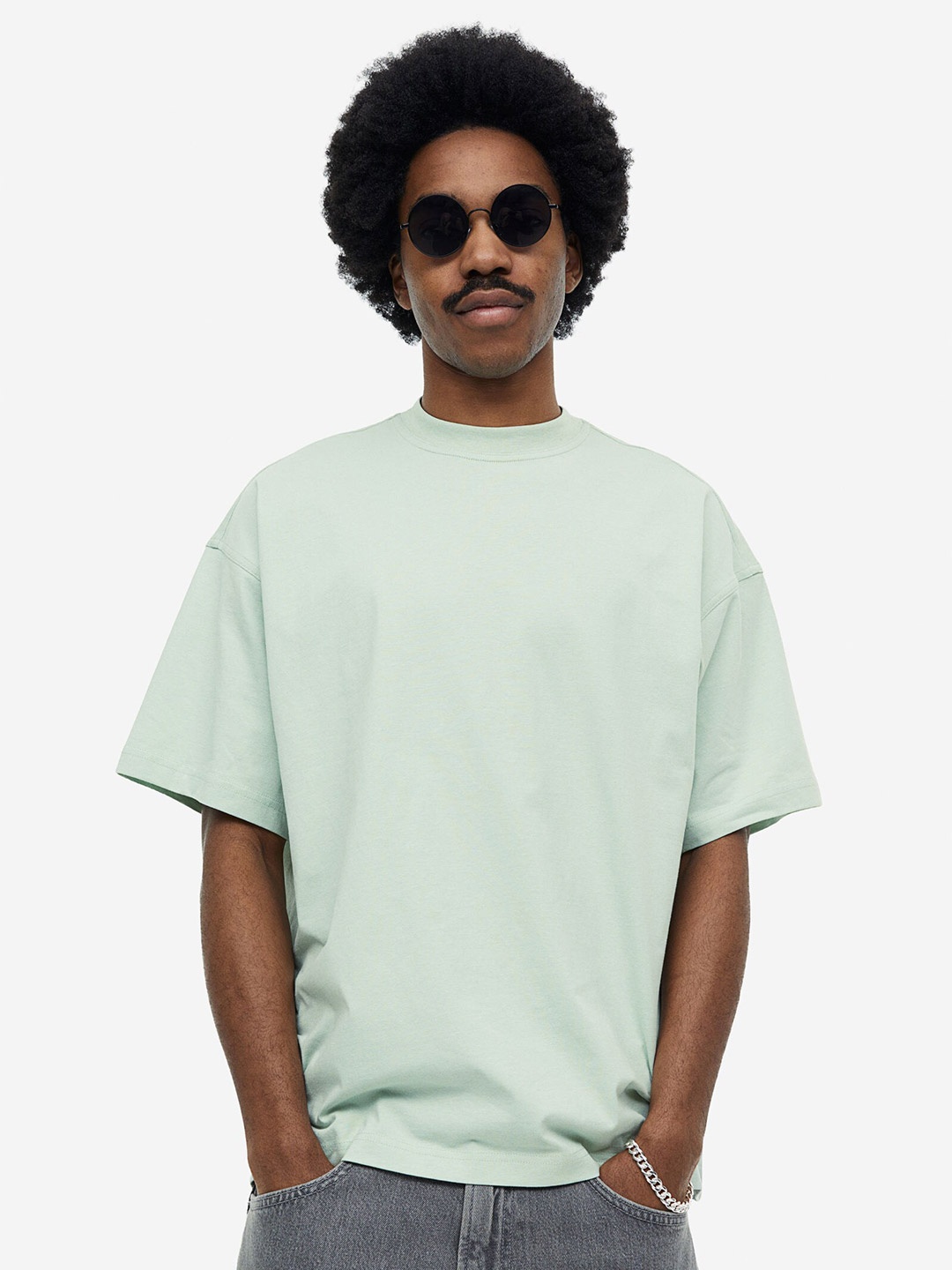 

H&M Men Oversized Fit Cotton T-Shirt, Sea green