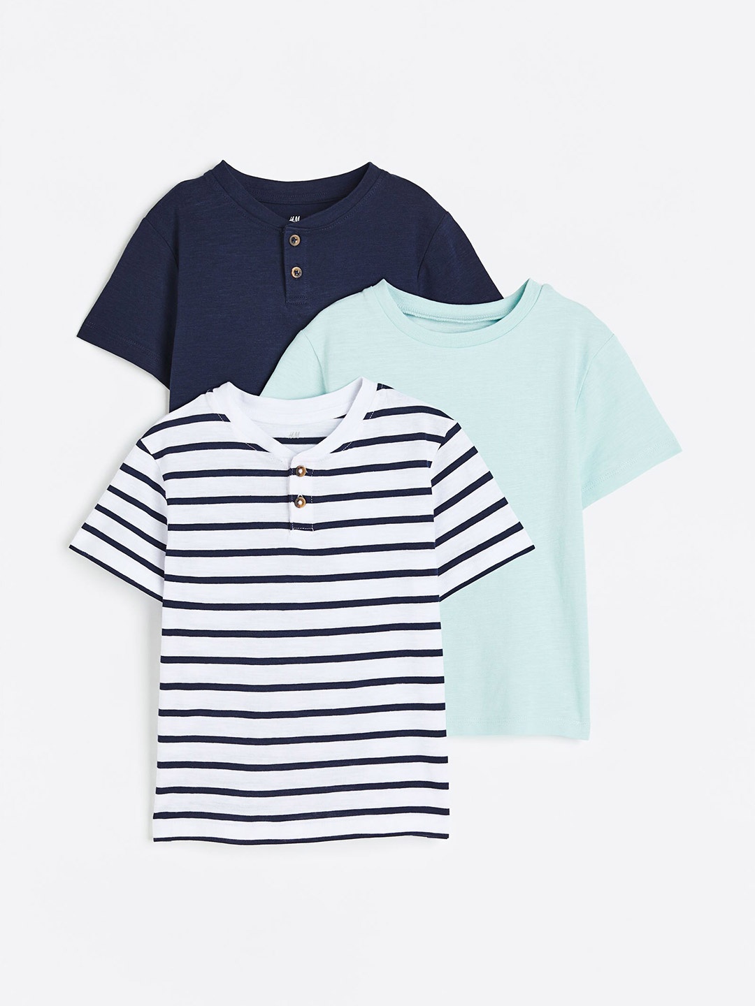 

H&M Boys 3-Pack Henley Tops, Navy blue