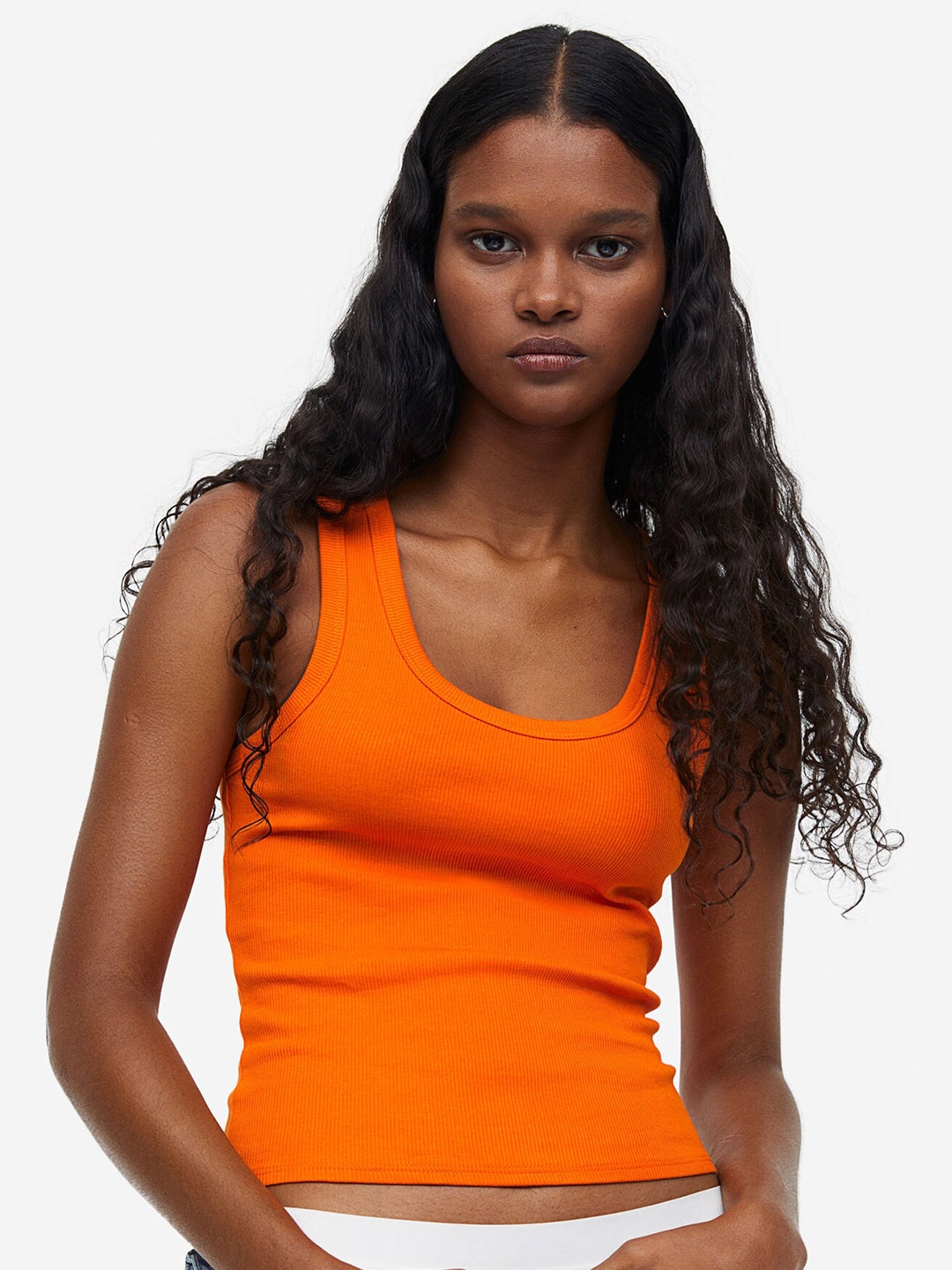 

H&M Women Ribbed Cotton Vest Top, Orange