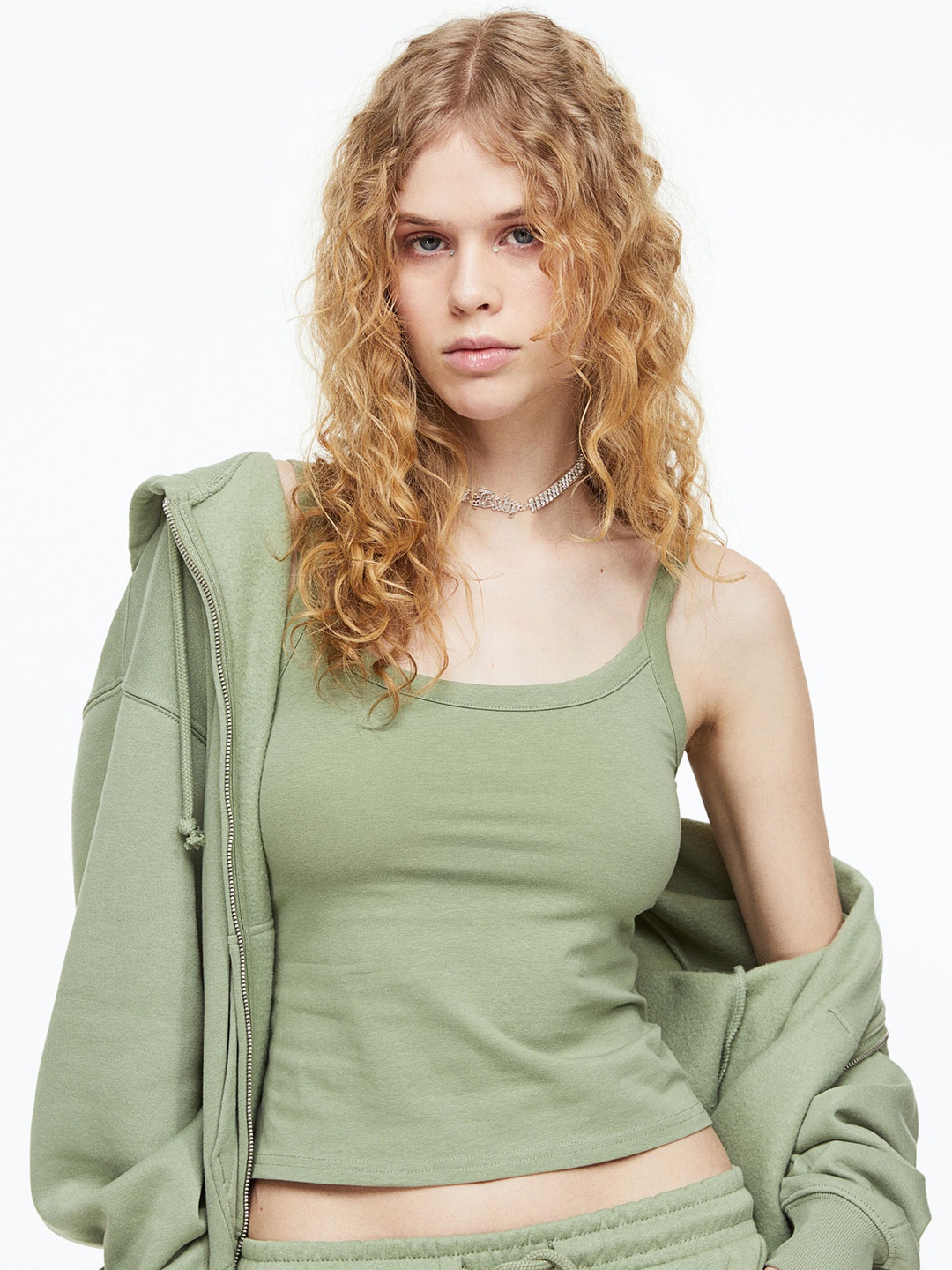 

H&M Women Cotton Vest Top, Green