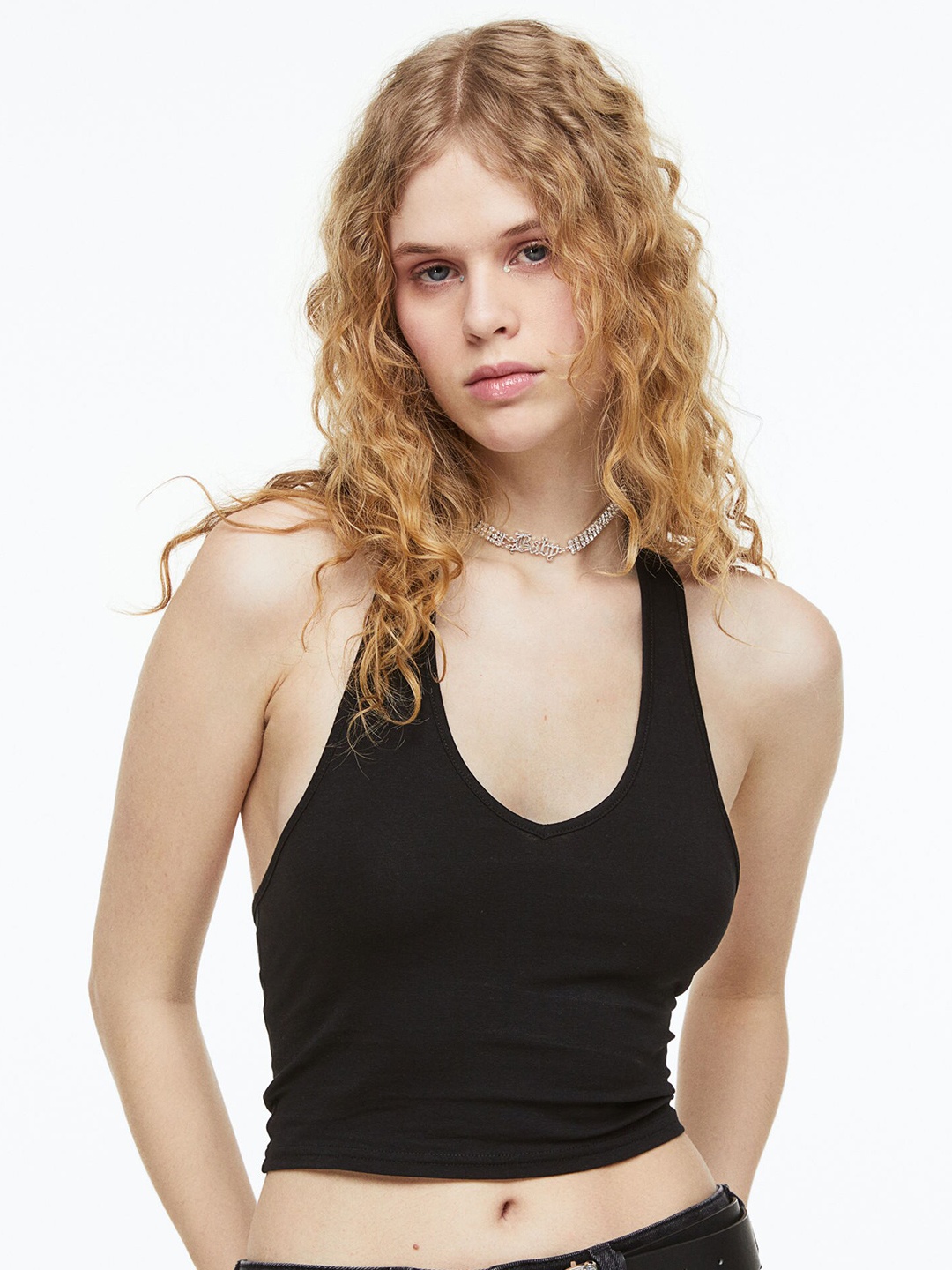 

H&M Women Halterneck Top, Black