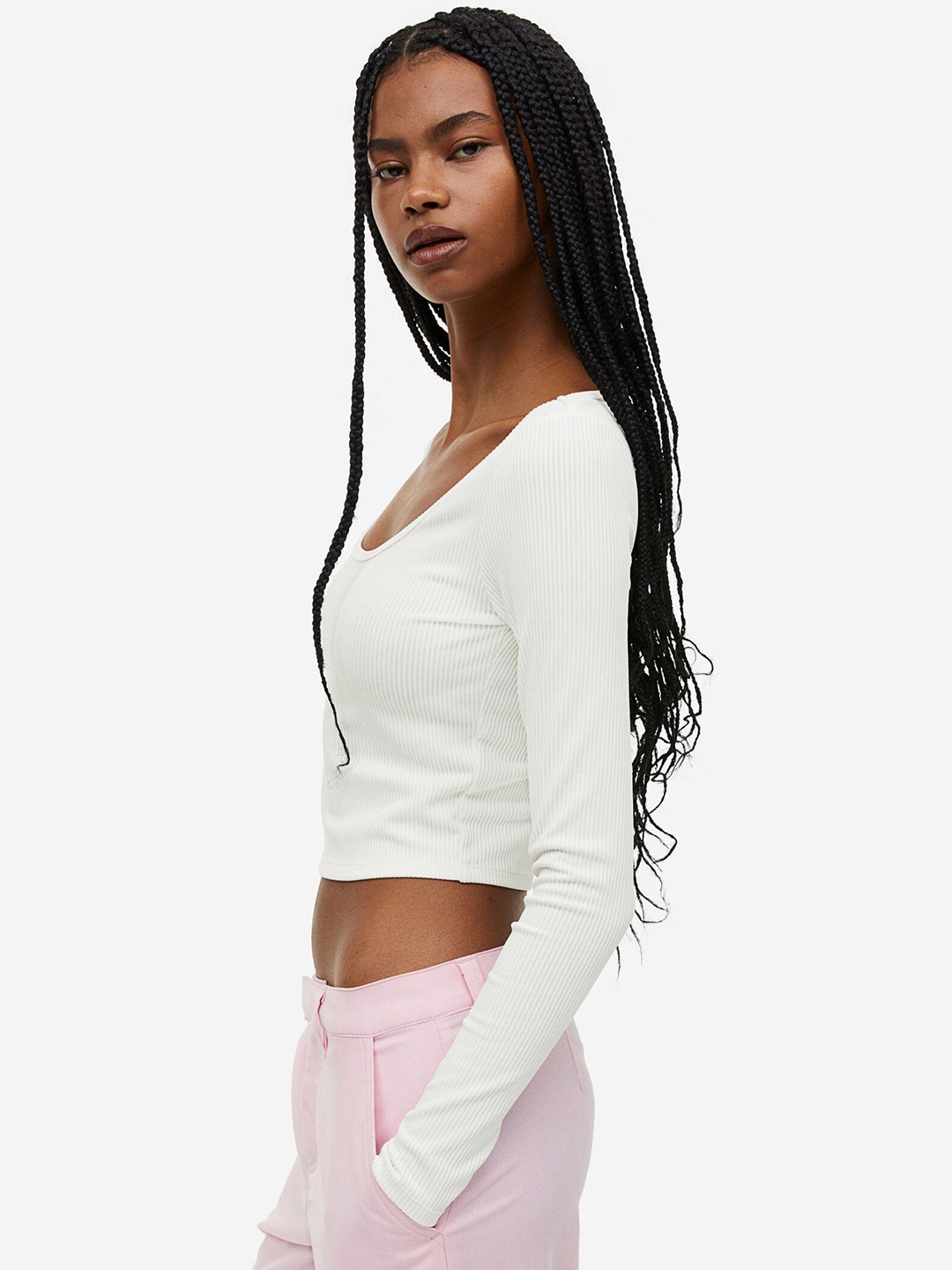 

H&M Women Ribbed Jersey Top, White