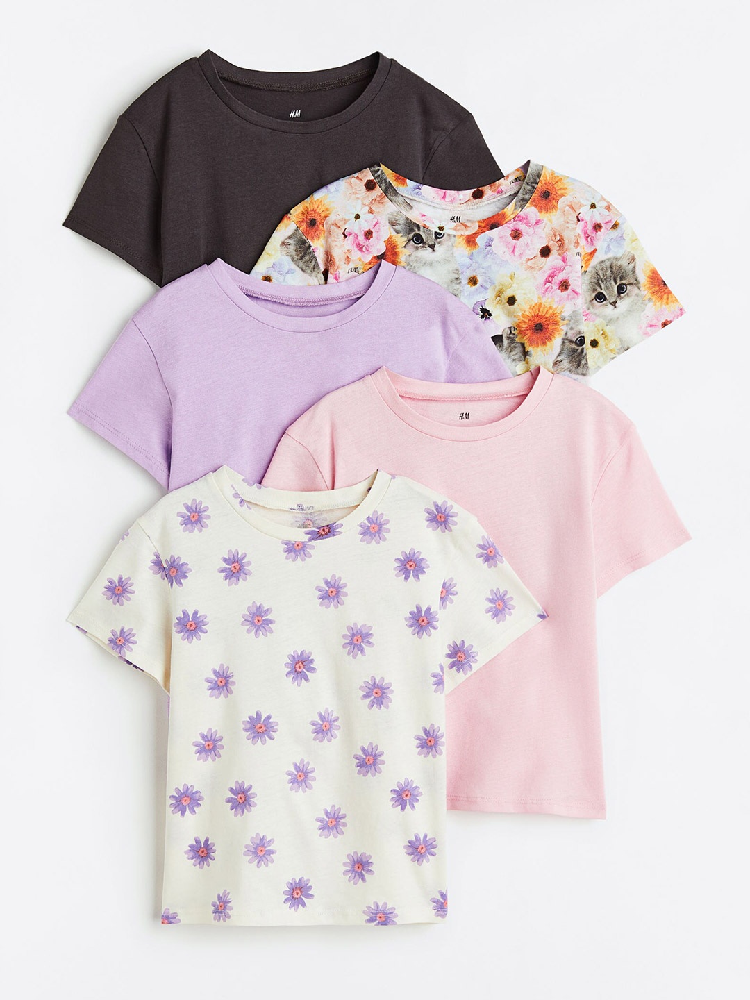 

H&M Girls 5-Pack Printed Jersey Tops, Pink