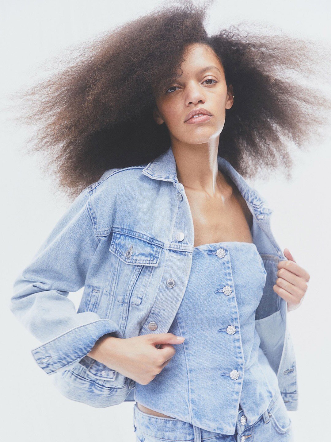 

H&M Women Rhinestone-Button Denim Corset Top, Blue