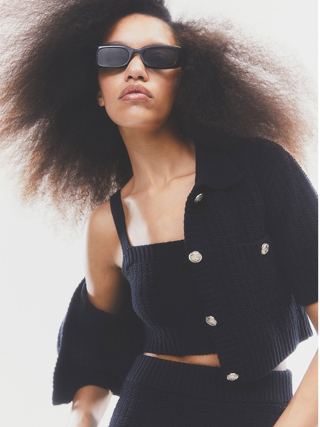 

H&M Women Knitted Crop Top, Black