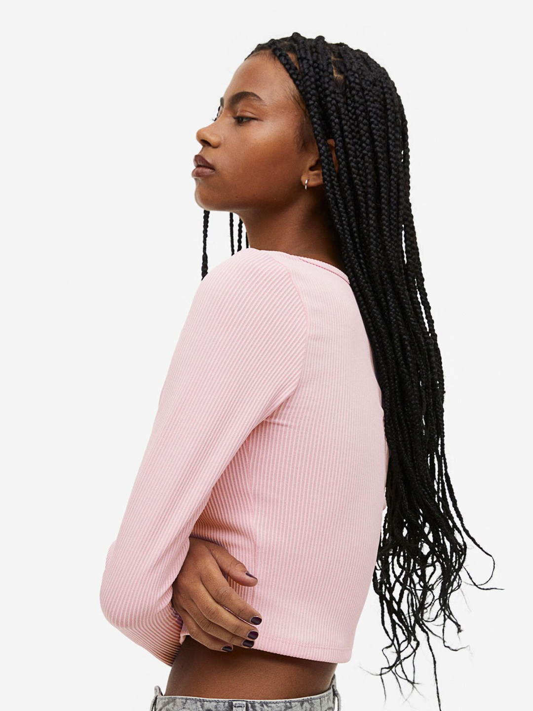 

H&M Women Ribbed Jersey Top, Pink