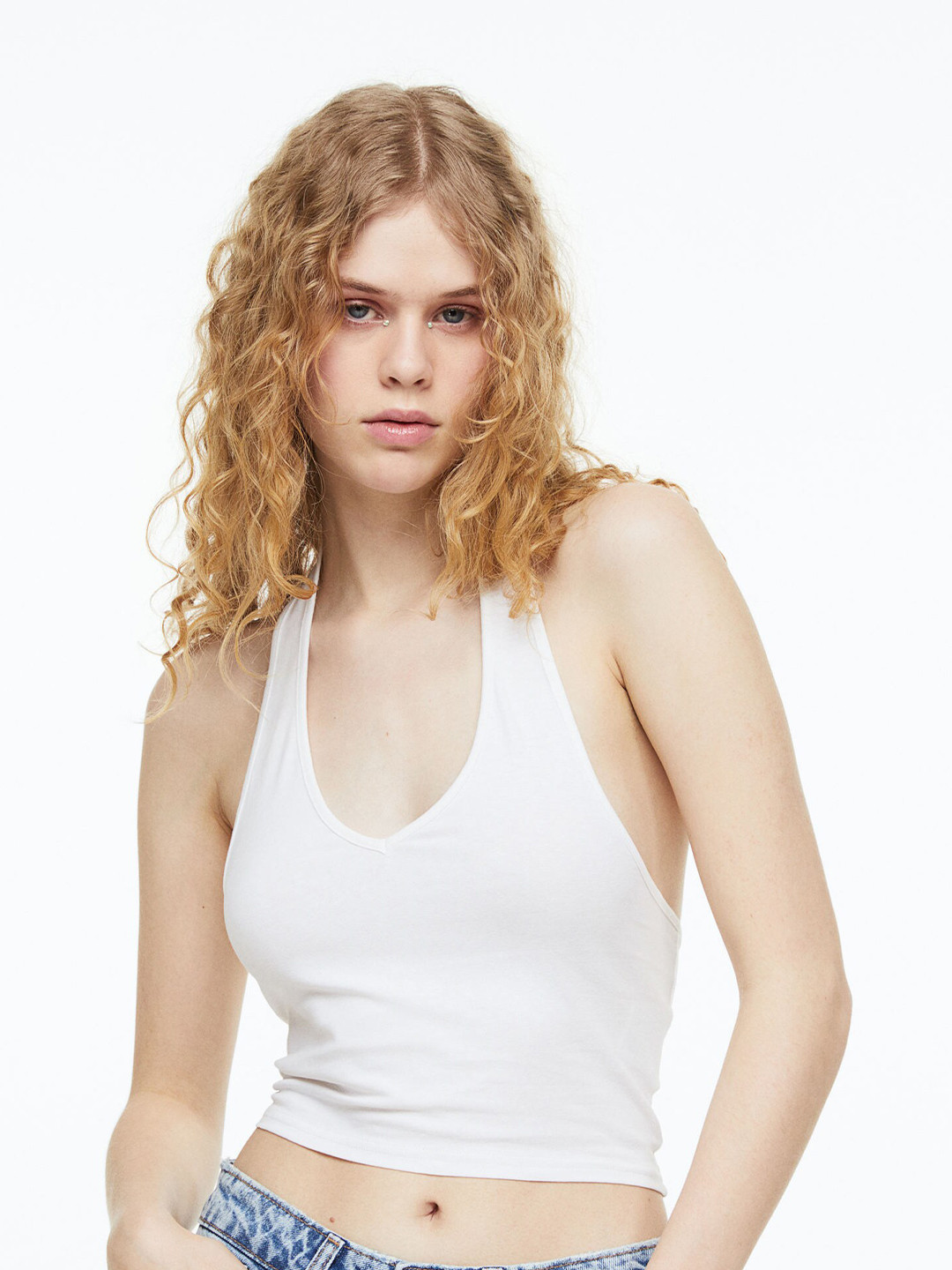 

H&M Women Halterneck Top, White