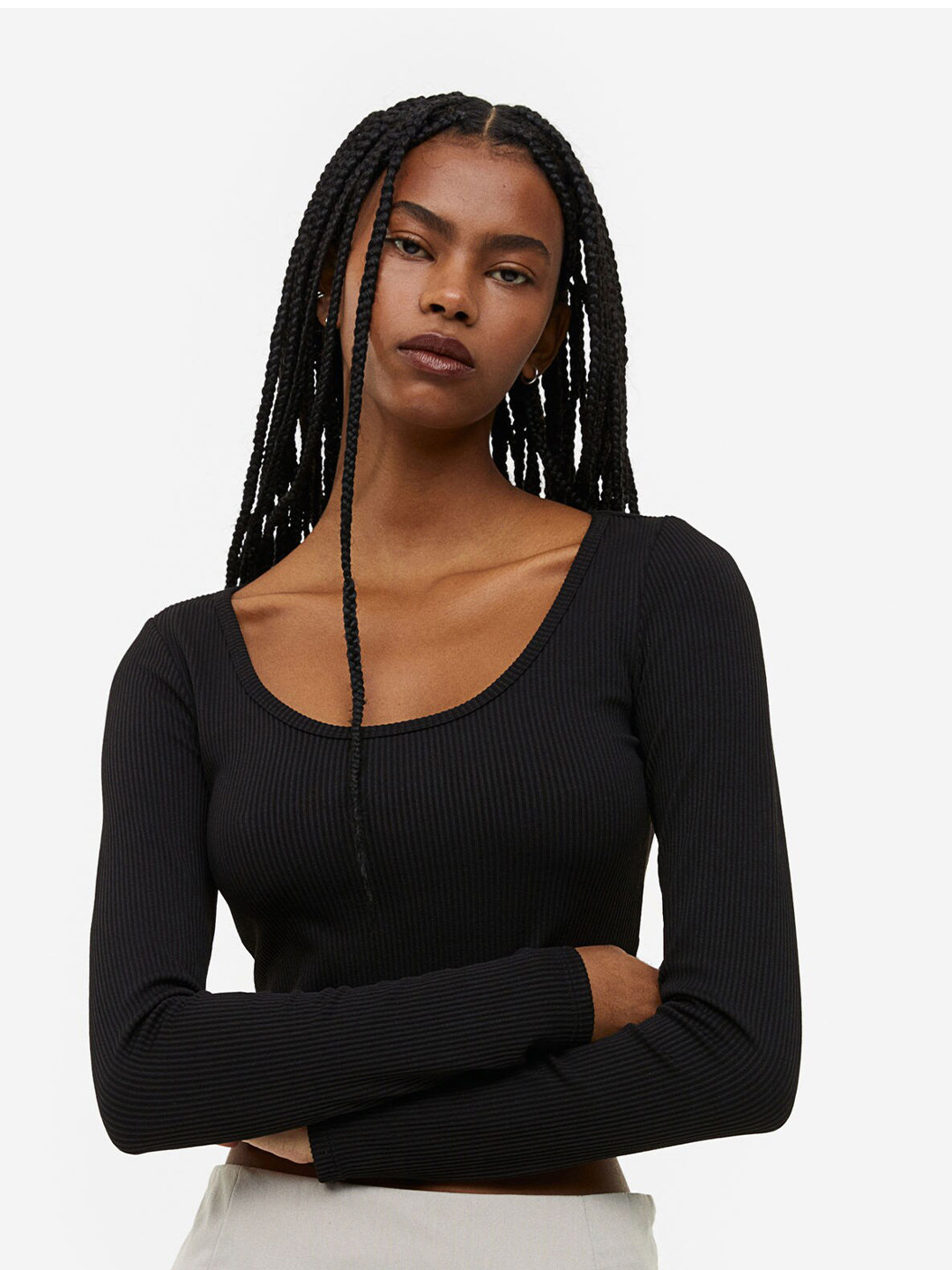 

H&M Women Ribbed Jersey Top, Black