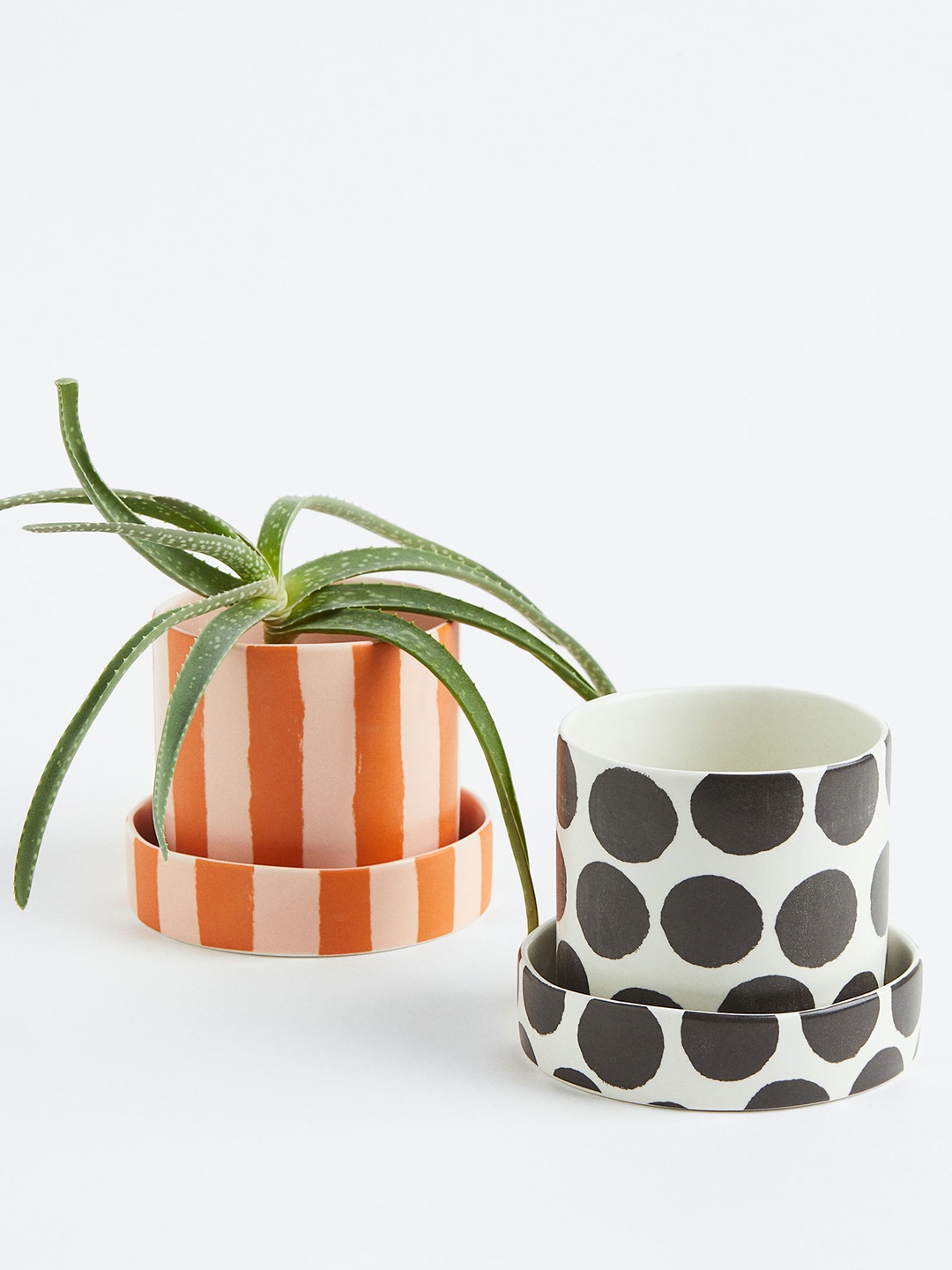 

H&M White & Black Patterned Plant Pot and Saucer