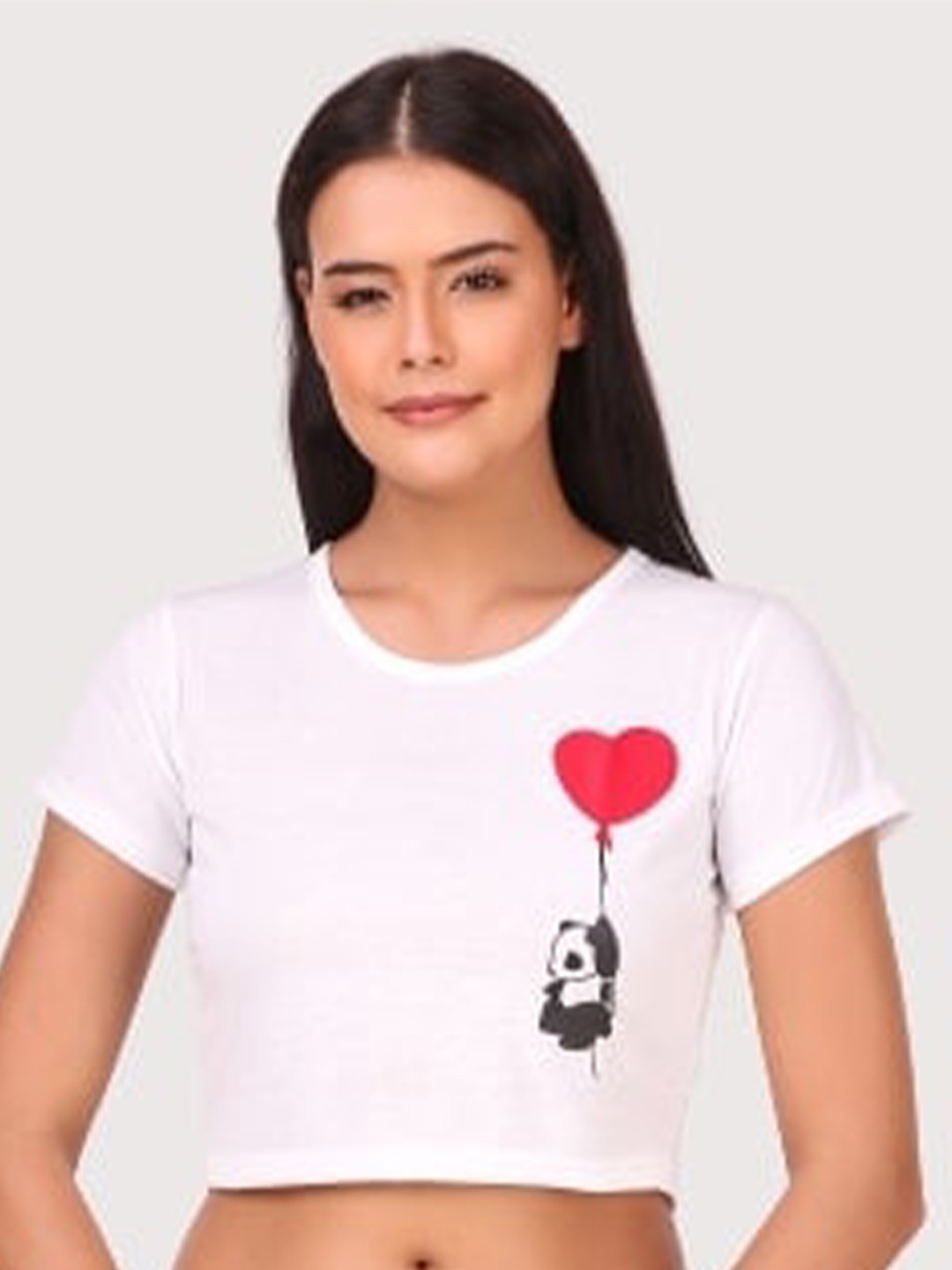 

TRENDY RABBIT White Print Crop Top