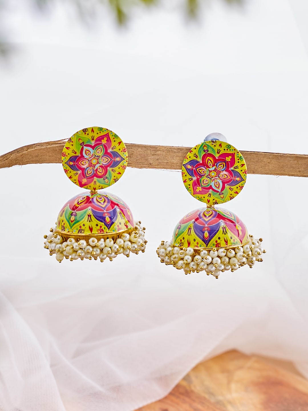 

ATIBELLE Gold-Plated Contemporary Jhumkas Earrings, Green