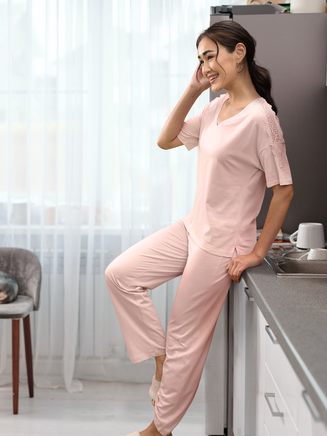 

Marks & Spencer Women Pure Cotton Night Suit, Pink