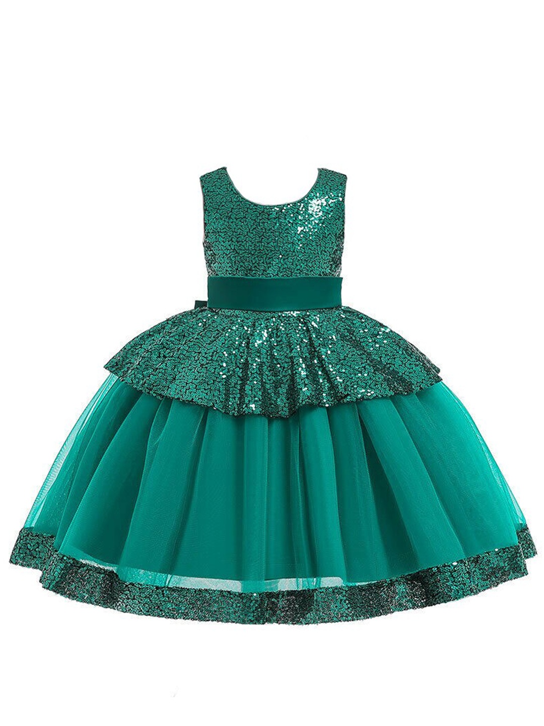 

R Cube Green Satin A-Line Dress