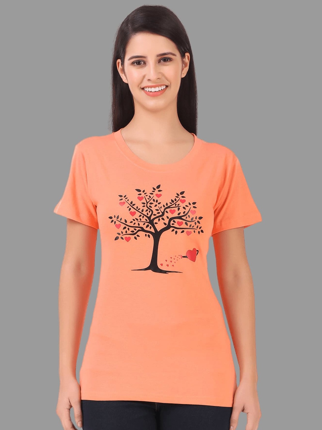 

TRENDY RABBIT Women Graphic Printed Round Neck T-shirt, Coral