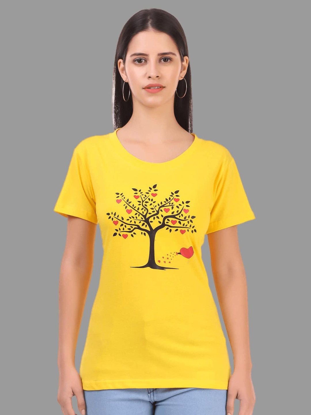 

TRENDY RABBIT Women Printed Cotton T-shirt, Yellow