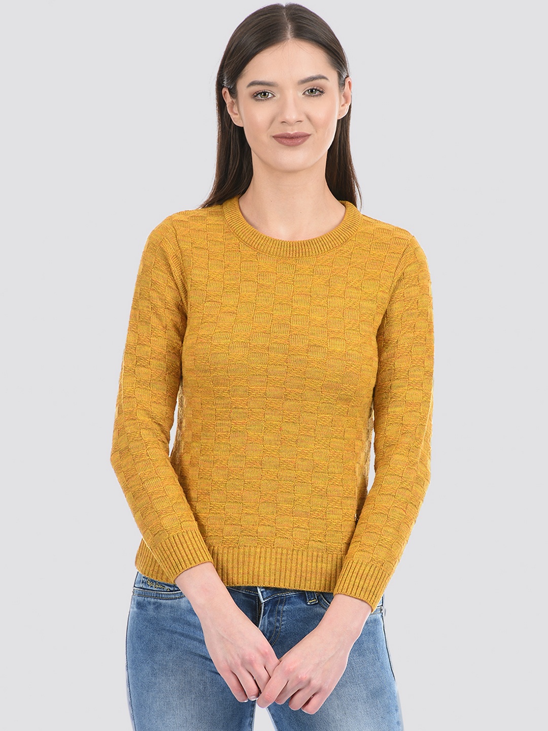 

Cloak & Decker by Monte Carlo Women Self Design Acrylic Pullover Sweater, Yellow