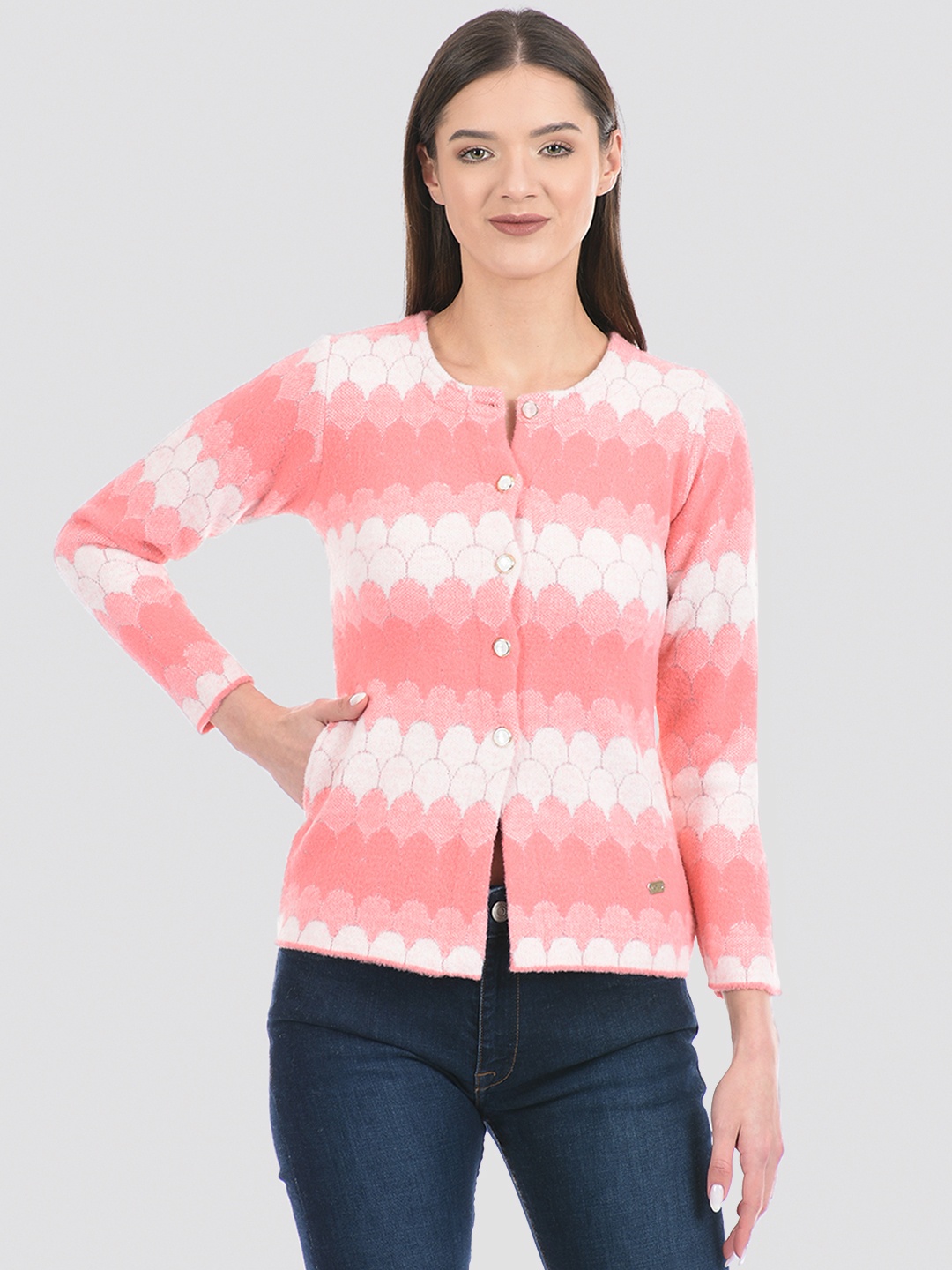 

Cloak & Decker by Monte Carlo Women Striped Acrylic Cardigan Sweater, Pink