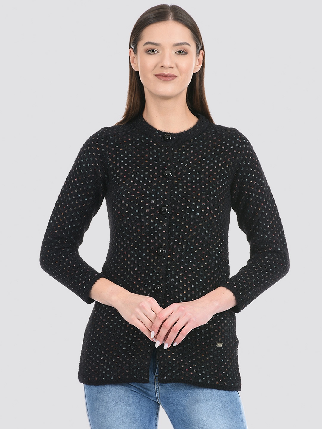 

Cloak & Decker by Monte Carlo Women Self Design Acrylic Cardigan Sweater, Black