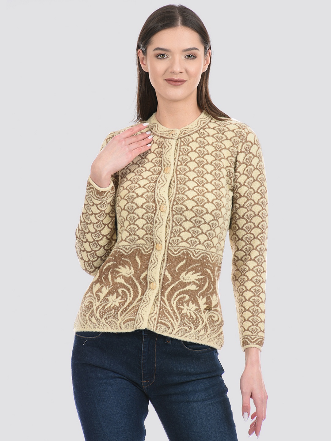 

Cloak & Decker by Monte Carlo Women Floral Acrylic Cardigan, Brown