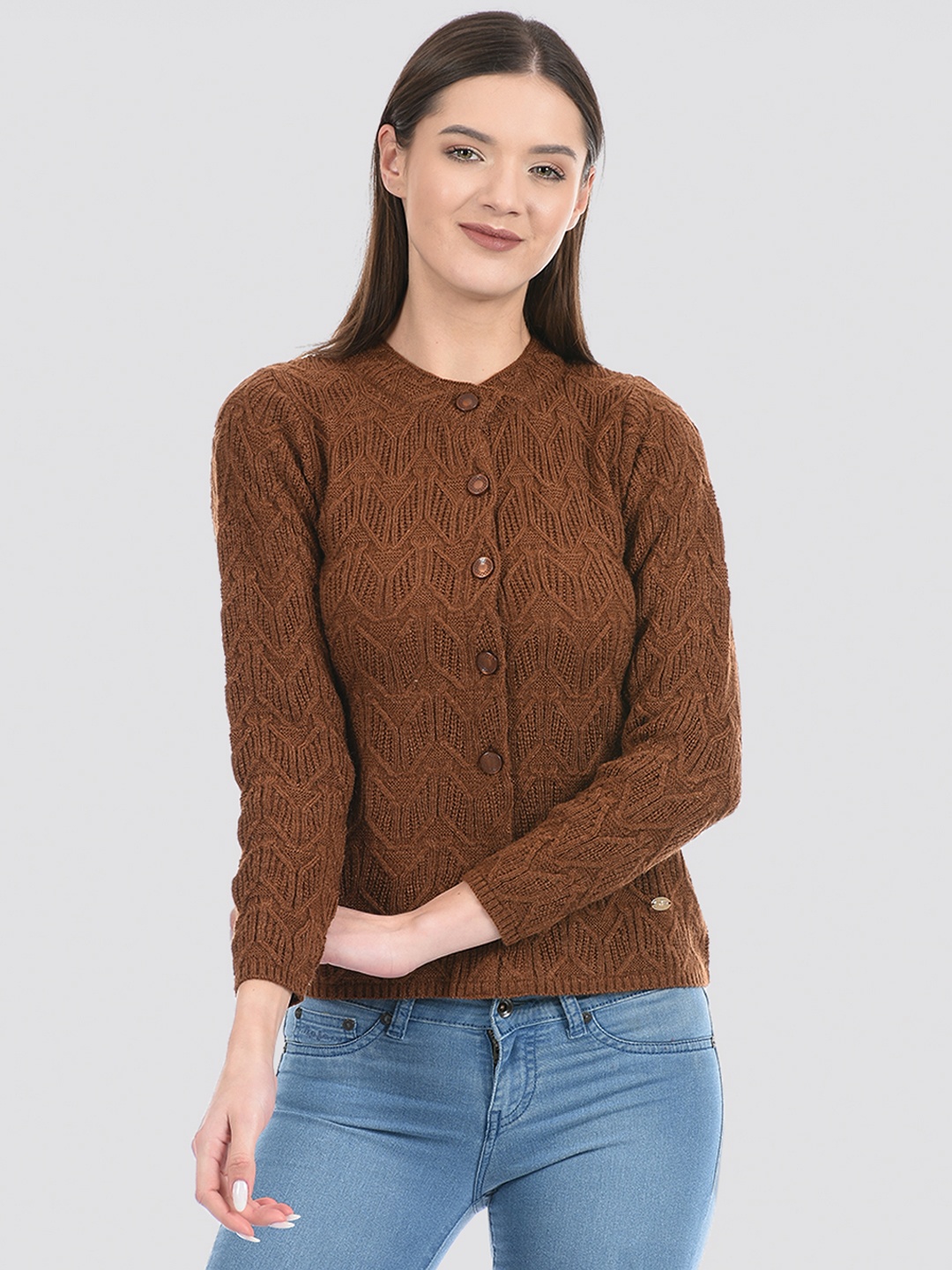 

Cloak & Decker by Monte Carlo Women Brown Cable Knit Acrylic Cardigan