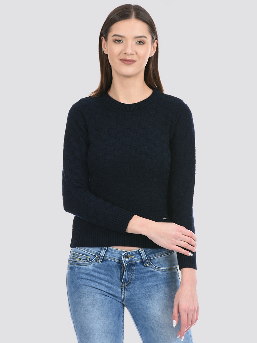

Cloak & Decker by Monte Carlo Women Checked Acrylic Pullover, Navy blue