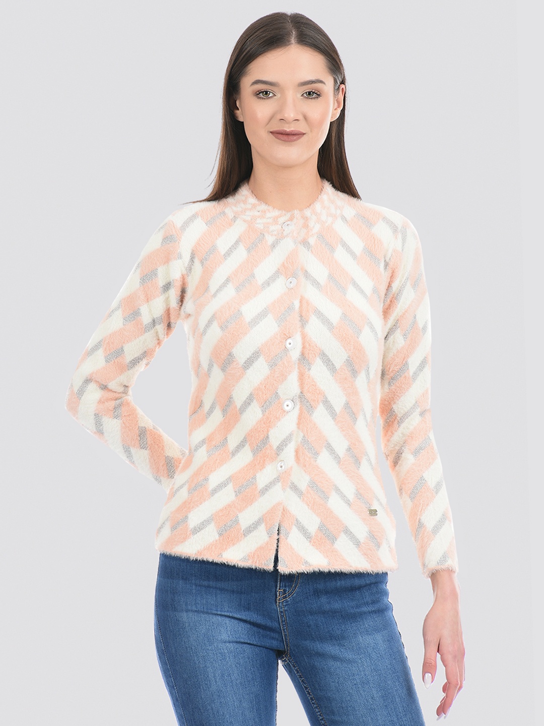 

Cloak & Decker by Monte Carlo Women Self Design Acrylic Cardigan, Peach