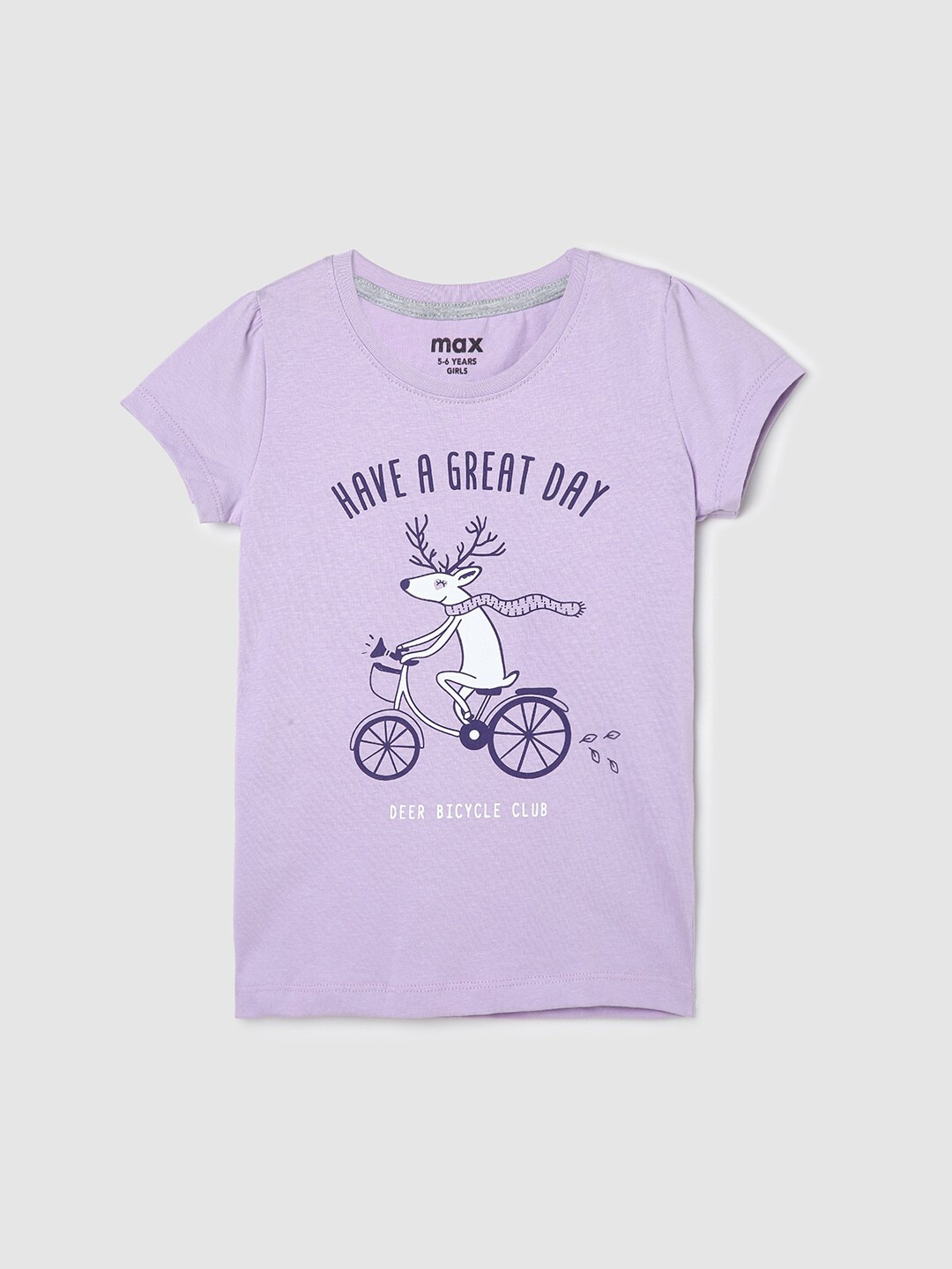 

max Girls Typography Printed Pure Cotton T-shirt, Lavender