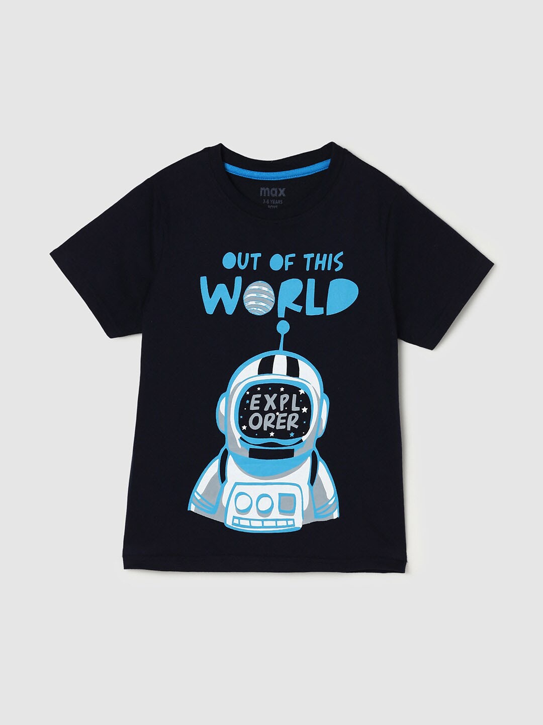 

max Boys Astronaut Printed Pure Cotton T-shirt, Black
