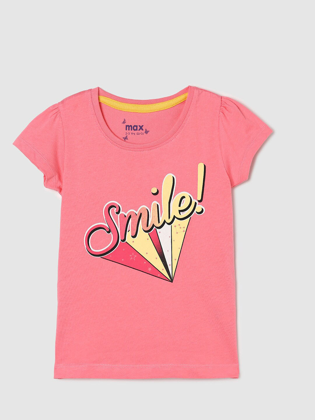 

max Girls Typography Printed Pure Cotton T-shirt, Pink