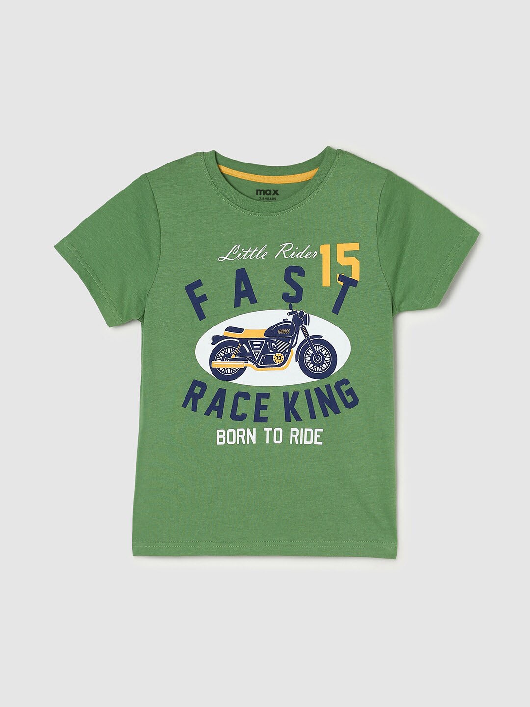 

max Boys Typography Printed Pure Cotton T-shirt, Green