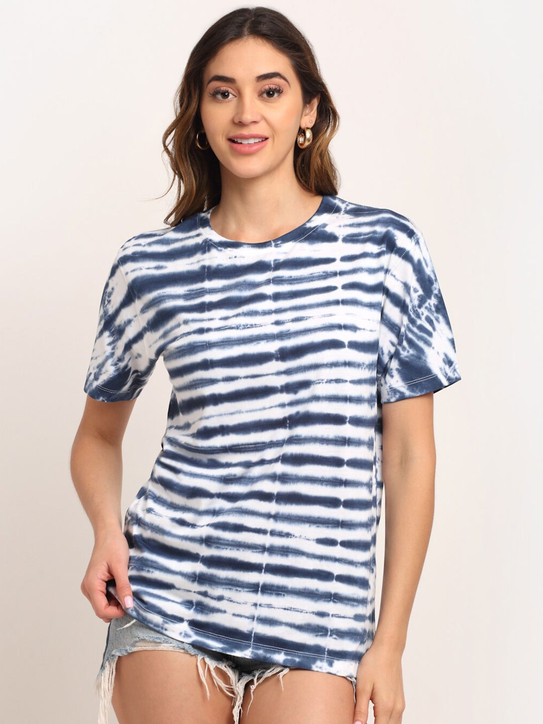 

Ennoble Women Tie & Dyed Cotton T-shirt, Blue