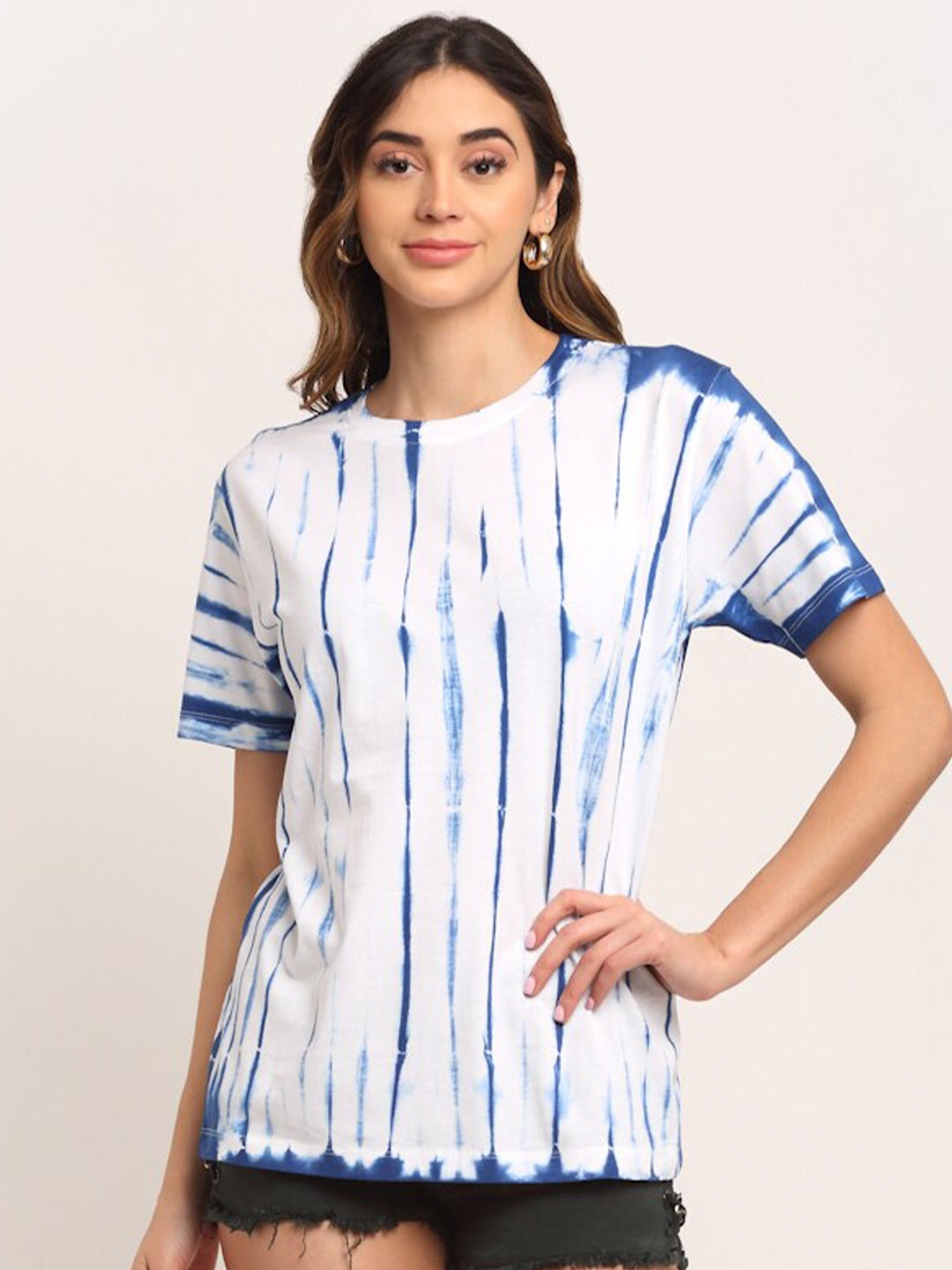 

Ennoble Women Tie & Dyed Cotton Loose T-shirt, Blue