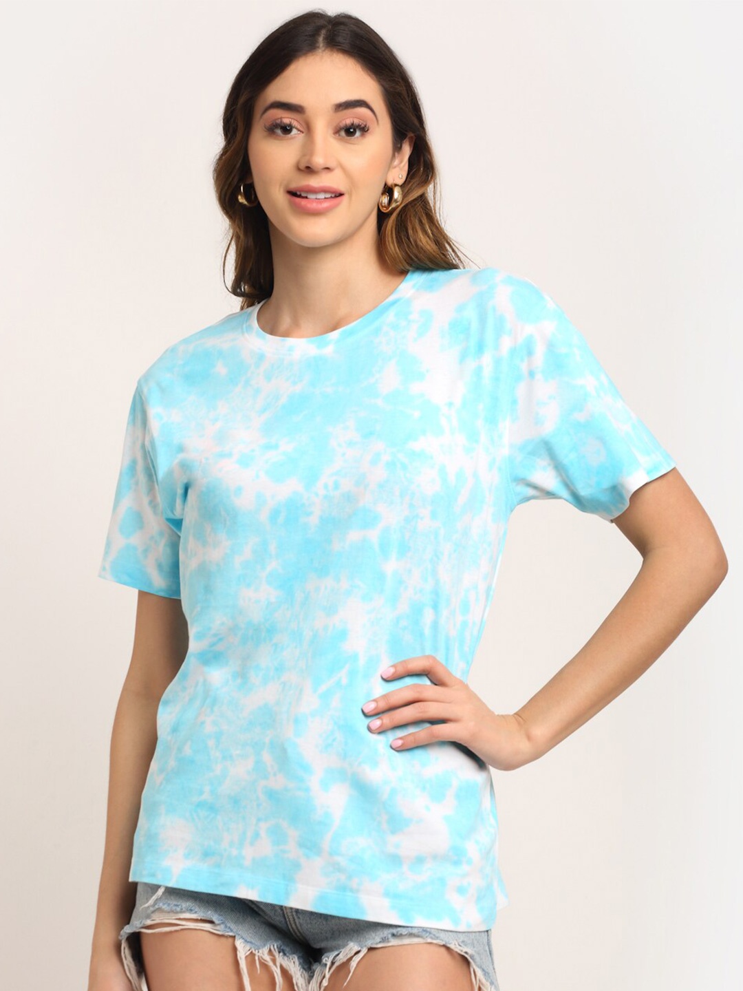 

Ennoble Women Tie and Dye Loose Cotton T-shirt, Blue