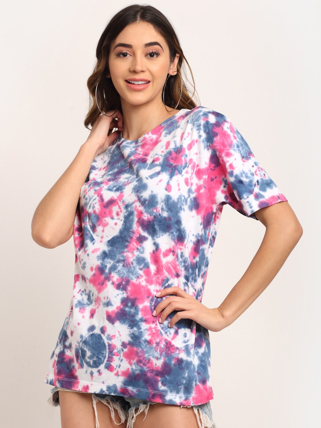 

Ennoble Women Tie & Dye Pure Cotton T-shirt, Blue