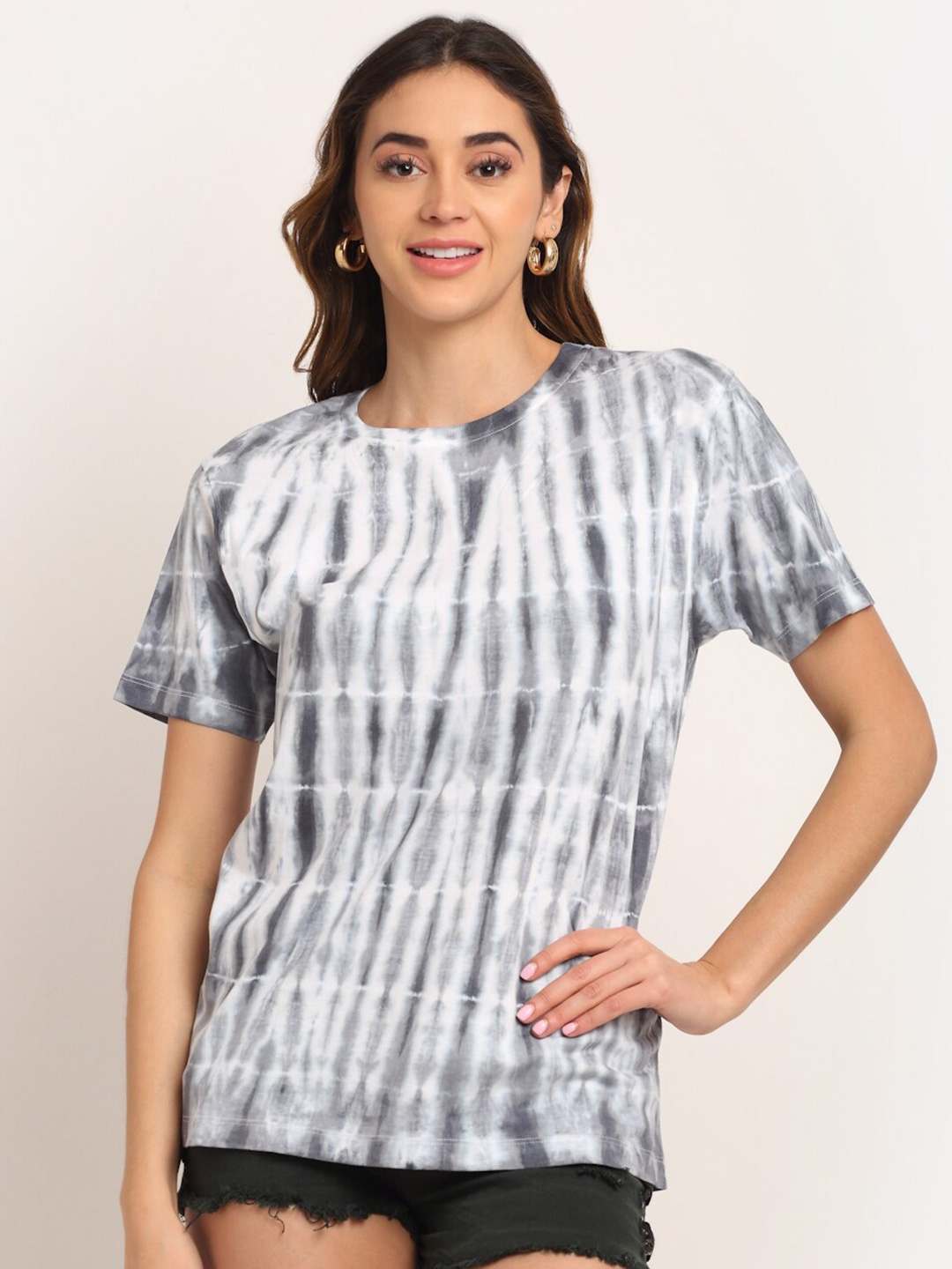 

Ennoble Women Tie & Dyed Loose T-Shirt, Grey