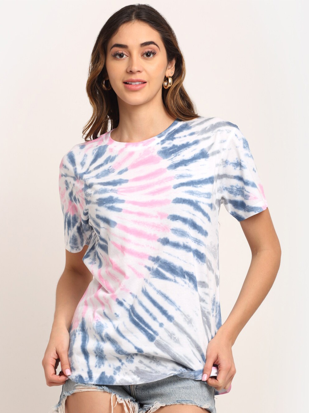 

Ennoble Women Tie and Dye Pure Cotton T-shirt, White