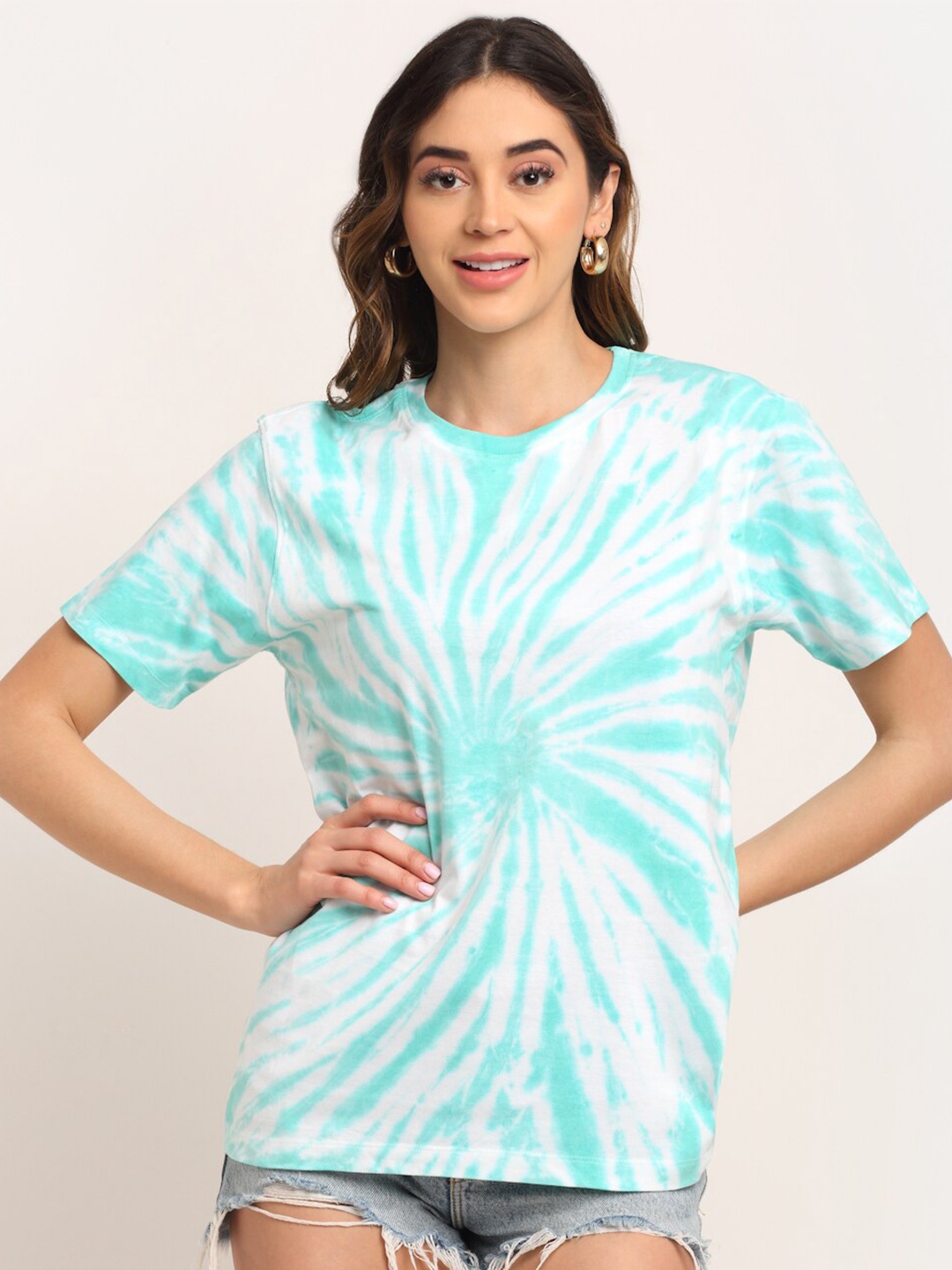 

Ennoble Women Tie and Dye Pure Cotton T-shirt, White