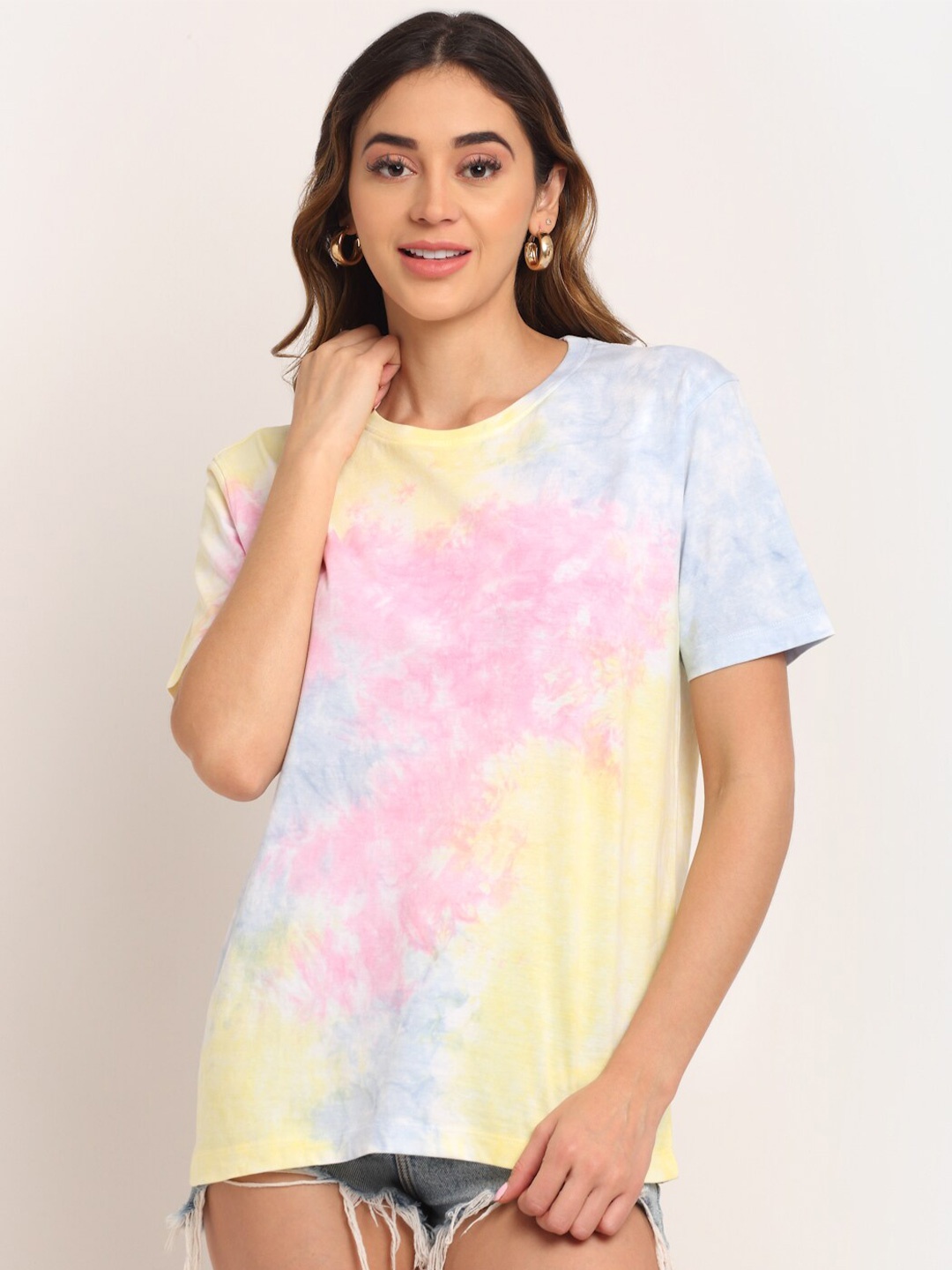 

Ennoble Women Tie & Dye Cotton T-shirt, Pink